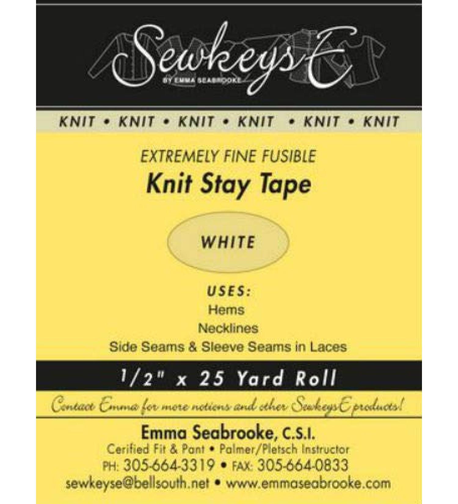White - 1/2 Fusible Knit Stay Tape - 0.5 X 25 Yards SewkeysE Extremely Fine Knit Interfacing Sold by The 25 Yard Roll (KST-01) M494.09