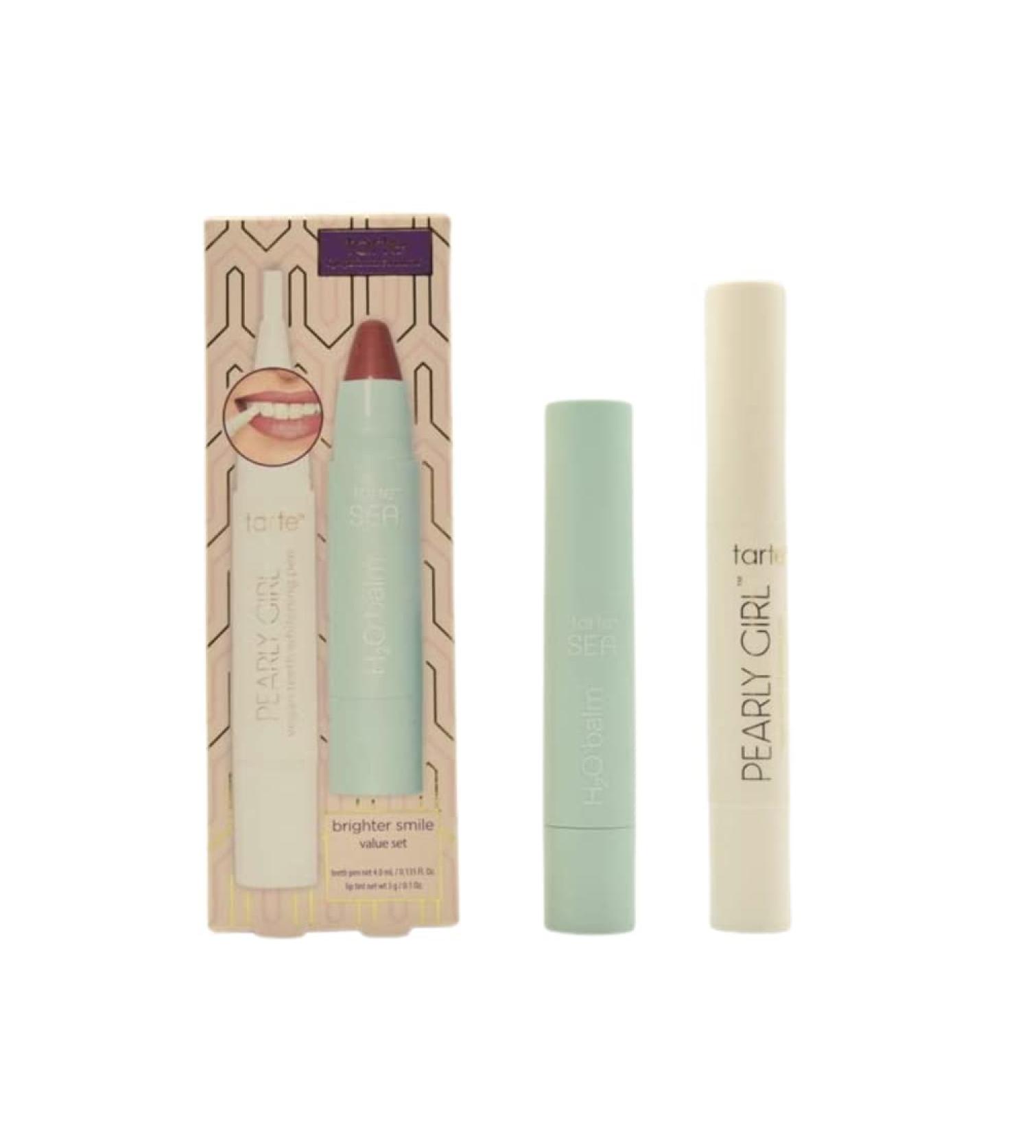 Tarte Brighter Smile Holiday Gift Value Set:: Pearly Girl Vegan Teeth Whitening Pen and SEA H2O Balm Lip Tint in Salt Lyfe - Cool Mauve