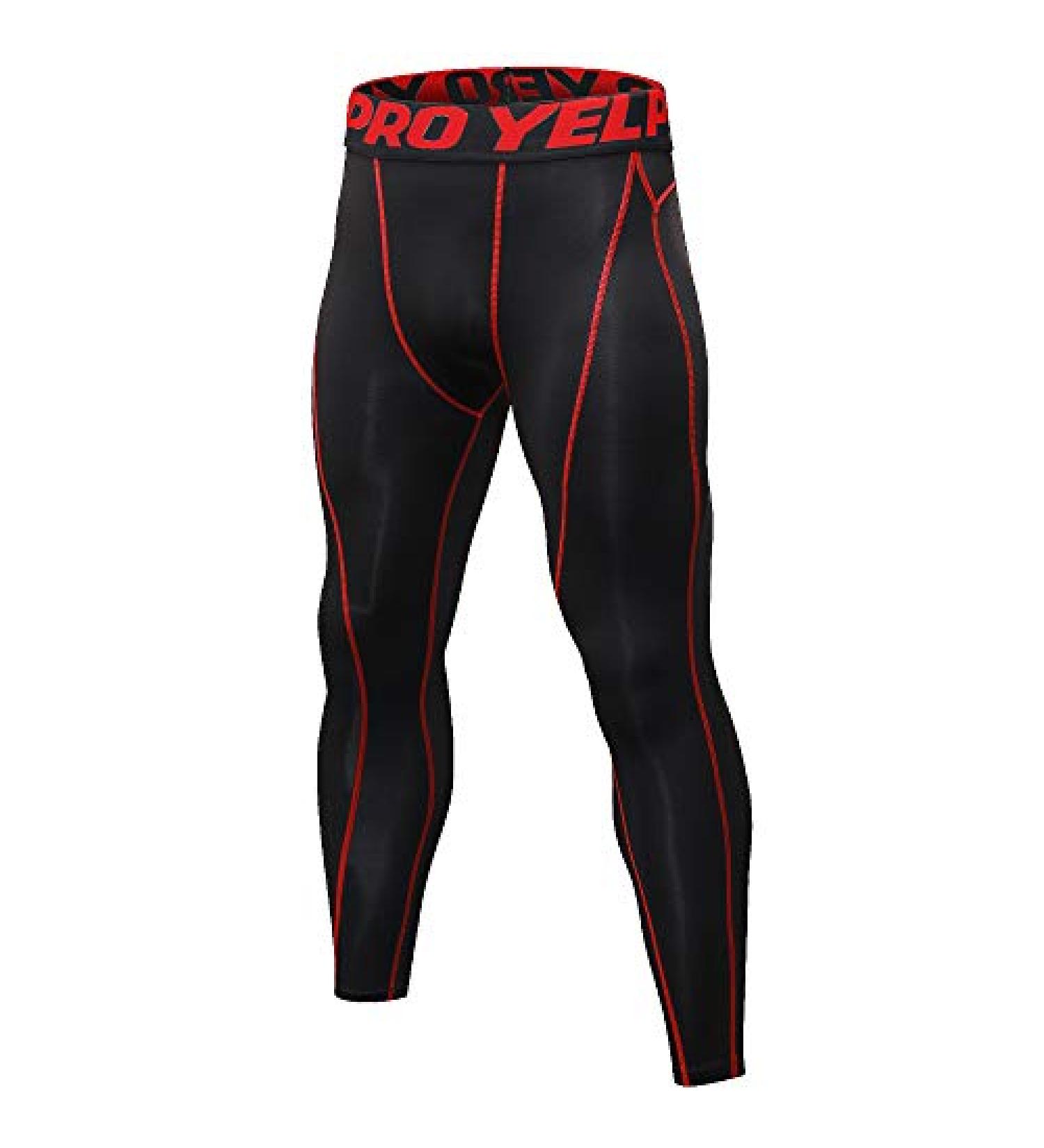 Queerier Men's Compression Pants Active Leggings with Pockets - Red XX-Large - Buy Online on SooperMarket.com