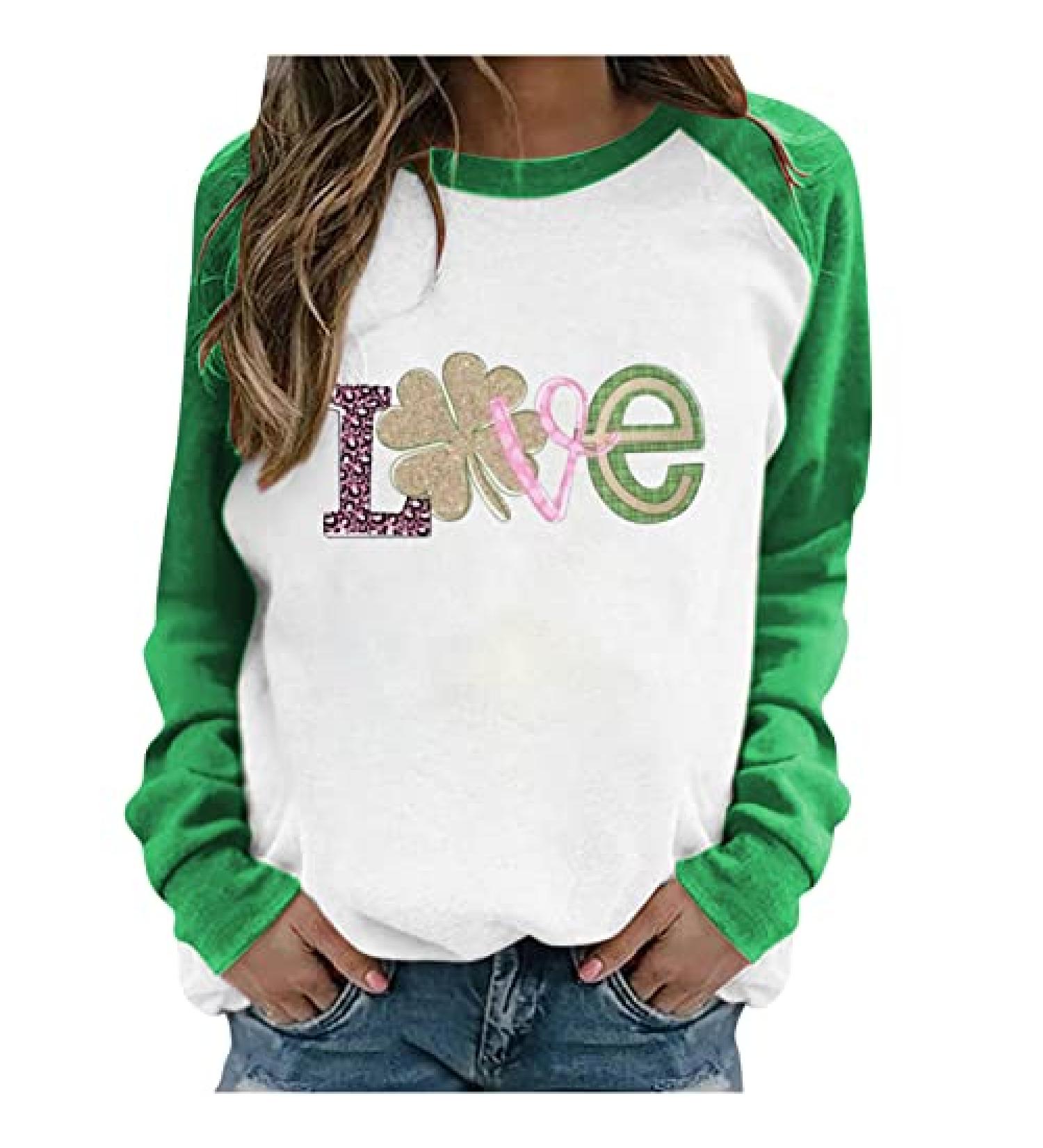 St. Patrick's Day Women's Crewneck Sweatshirt | Long Sleeve Blouse | Clover Gnome Graphic Tee | Irish Girls Green Sweatshirt - Small - Buy Online on SooperMarket.com