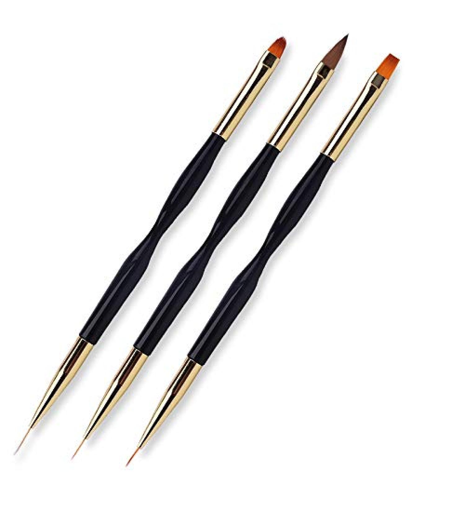 FULINJOY 3 Pcs Dual End Nail Drawing Pen Set - Nail Art Brush for Acrylic, Round & Flat Painting, Liner Tools - Buy Online on SooperMarket.com