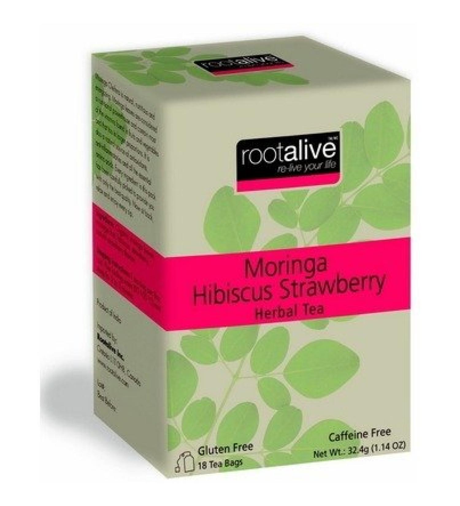 Rootalive Moringa Hibiscus Strawberry Tea 18-Count
