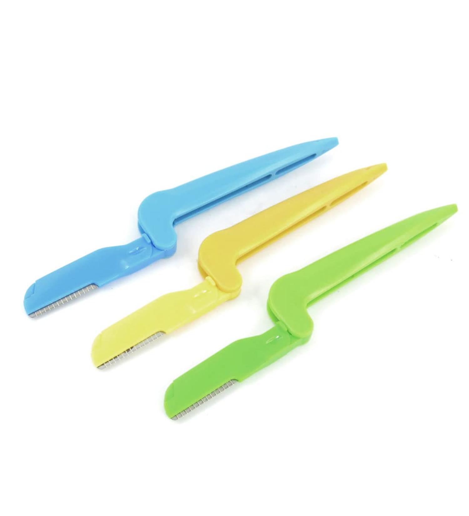 Ruilogod 3pcs yellow green light blue makeup eyebrow razor trimmer shaper for ladies