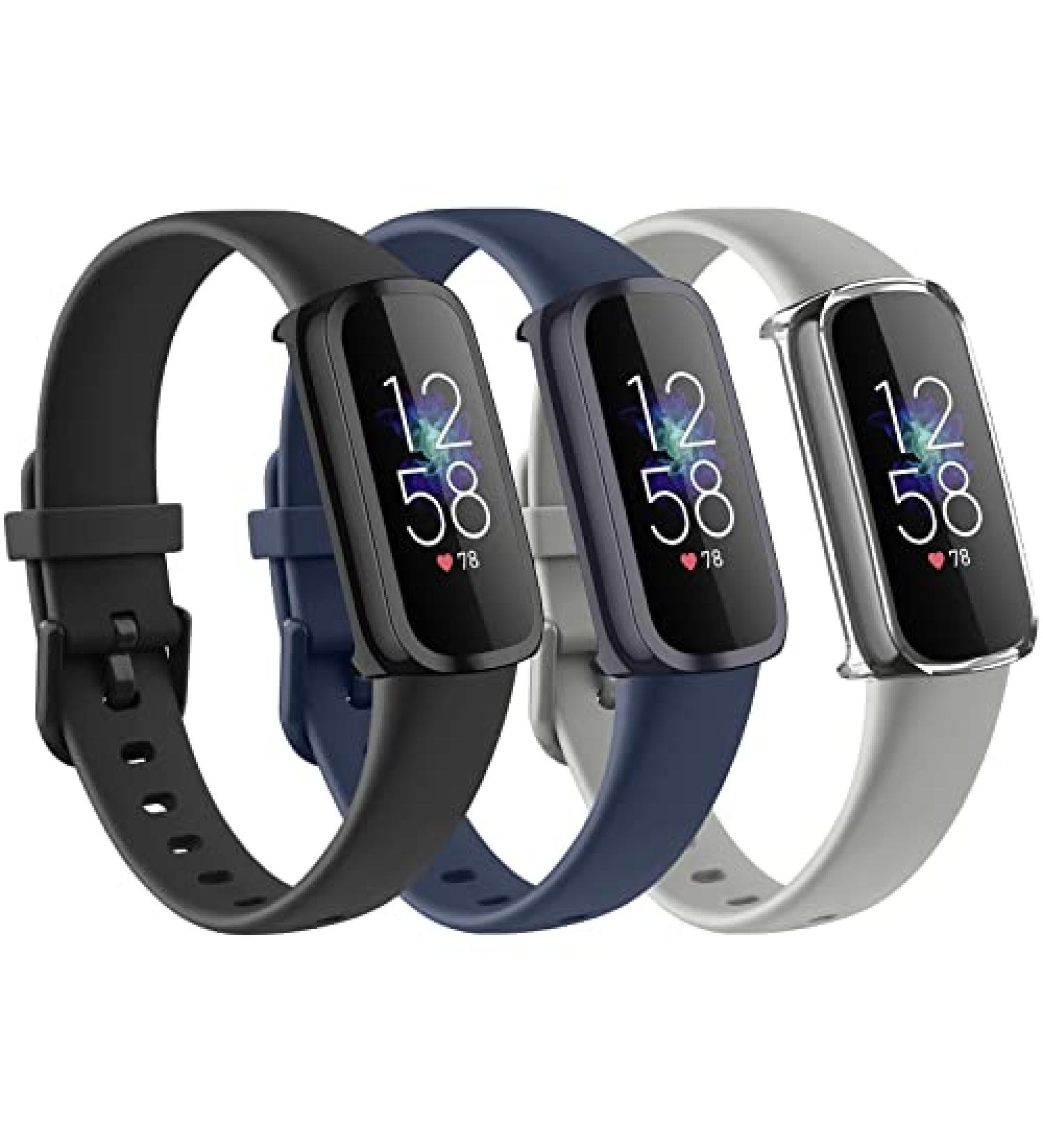 3 Pack Bands for Fitbit Luxe Bands with Screen Protector Case Soft Silicone Sport Replacement Wristbands Strap for Fitbit Luxe Women Small Black+Navy Blue+Gray - Buy Online on SooperMarket.com