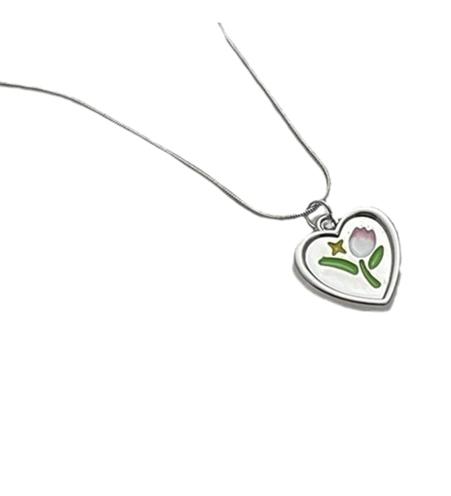 Oralgos Adjustable Love Shape Necklace - Tulip Heart Pendant Collarbone Chain | Elegant French Style Accessories for Women - Buy Online on SooperMarket.com