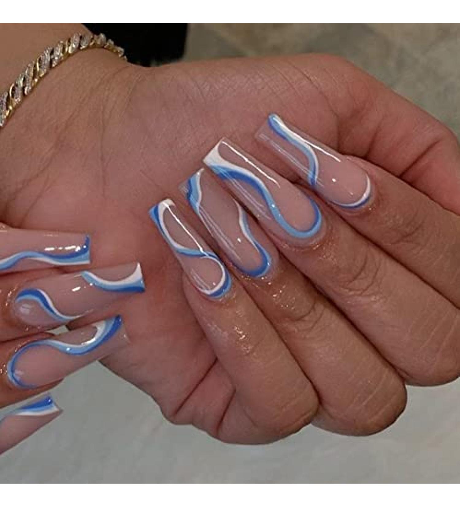 Brishow Long Wavy Lines Press-On Nails | Pink Bellarina Acrylic Nails | 24pcs for Women & Girls - International Shipping Available - Buy Online on SooperMarket.com