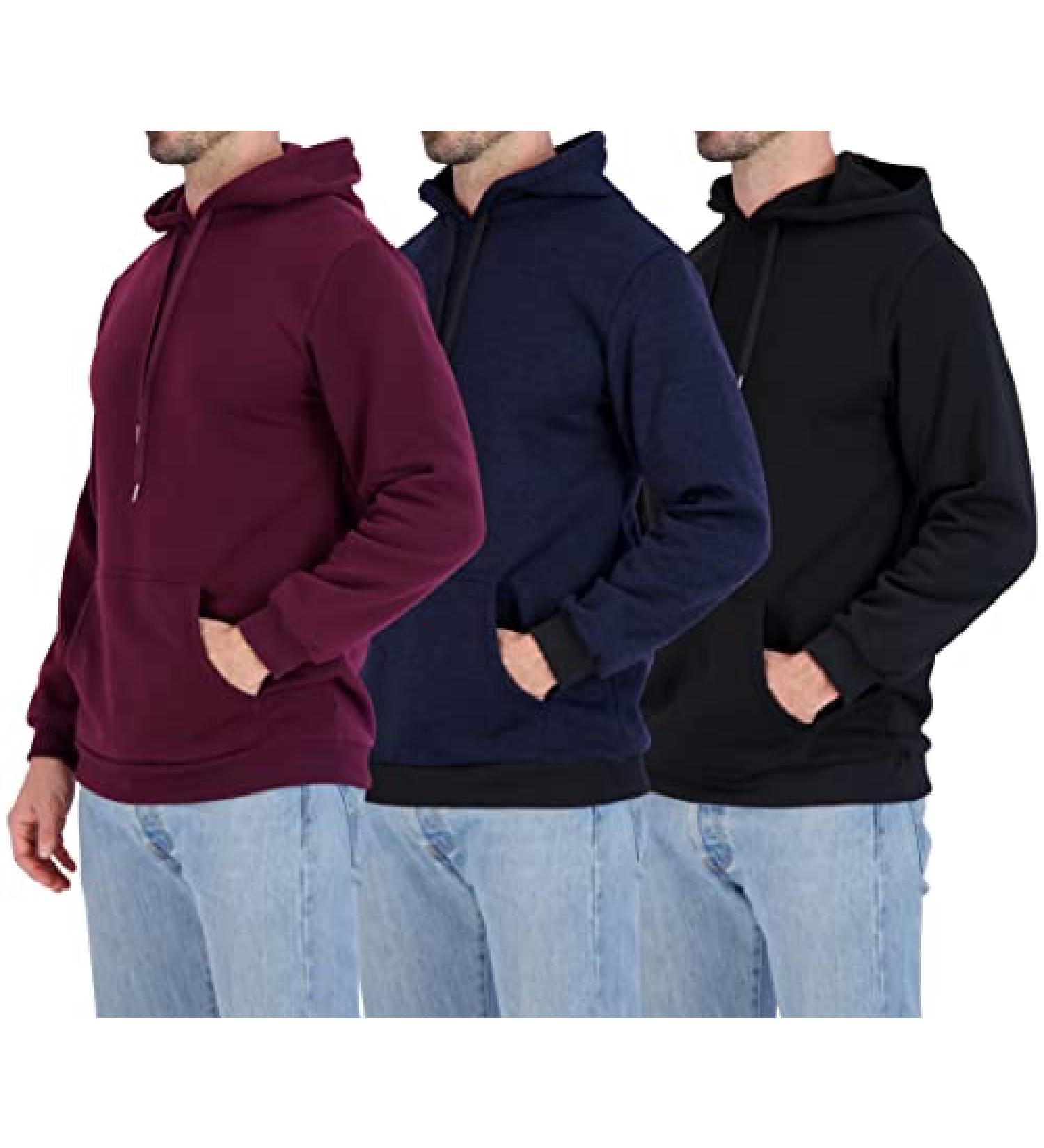 3 Pack Men's Plush Fleece Pullover Hoodies - Long Sleeve Hooded Sweatshirts with Kangaroo Pockets - Big & Tall Sizes - X-Large Set of 6 - Buy Online on SooperMarket.com