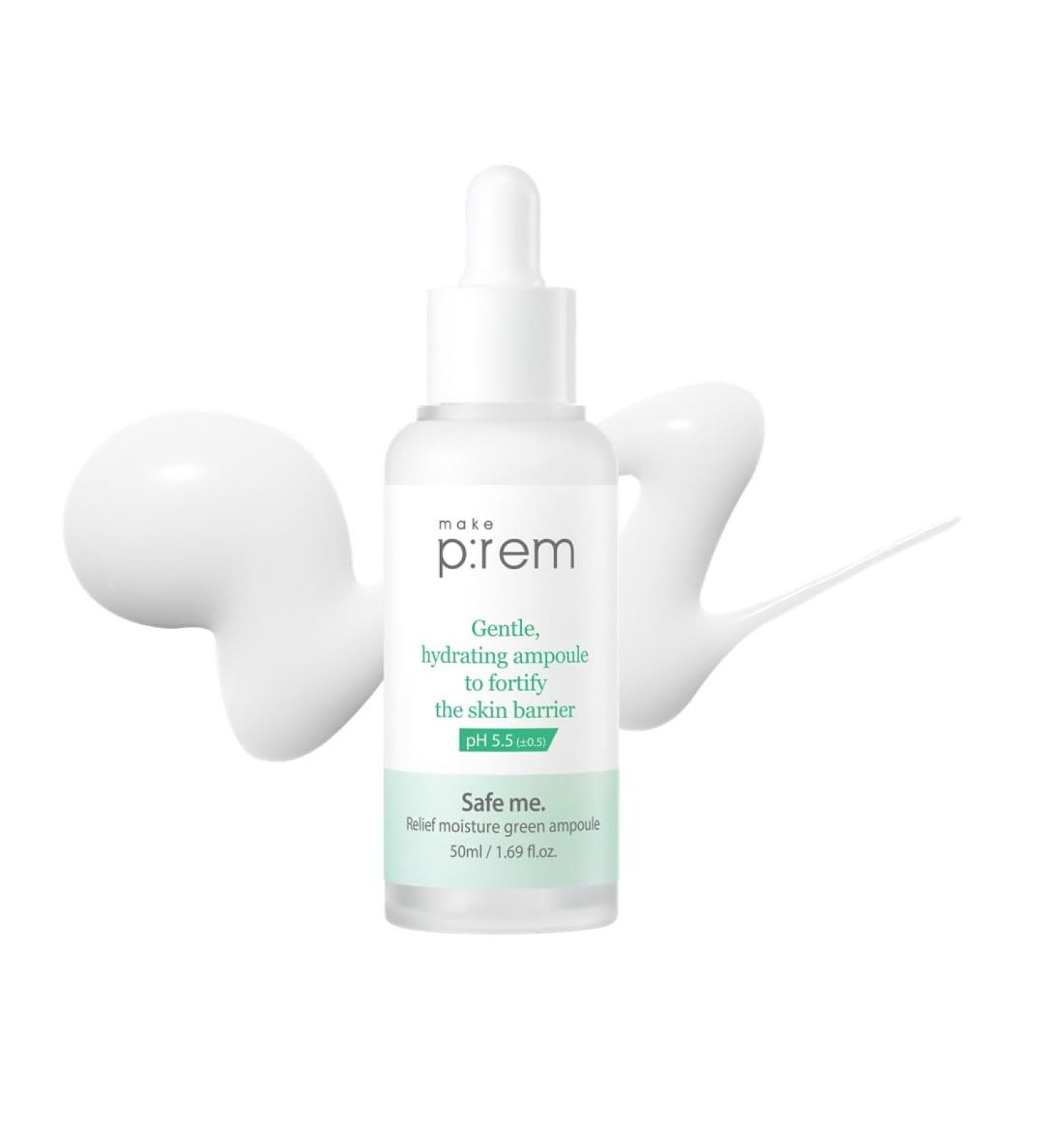 MAKE P:REM Safe Me Relief Moisture Green Ampoule - Hydrating Soothing Serum for Sensitive Skin | Korean Skincare 50ml - Buy Online on SooperMarket.com