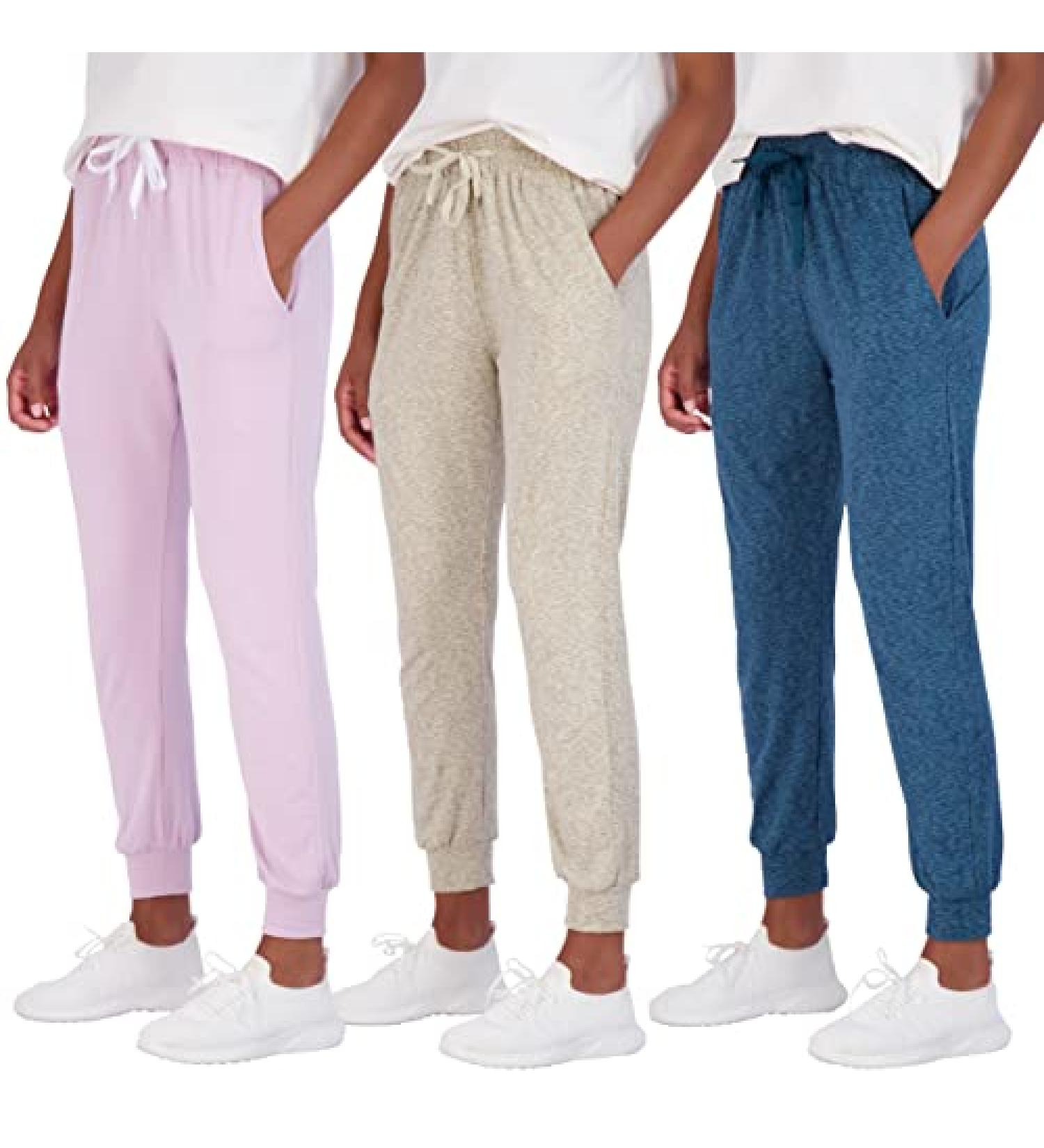 Real Essentials Women's Ultra-Soft Lounge Joggers 3 Pack with Pockets - Small Set 11 (Plus Size Available) - Buy Online on SooperMarket.com