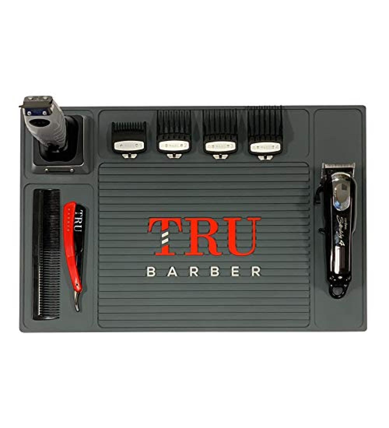 Tru Barber Organizer Mat 48.3 x 33 cm | Flexible Slip-Resistant PVC Mat for Hairdressing & Beauty Salons | Essential Tool Counter Mat for Clippers - Black - Buy Online on SooperMarket.com