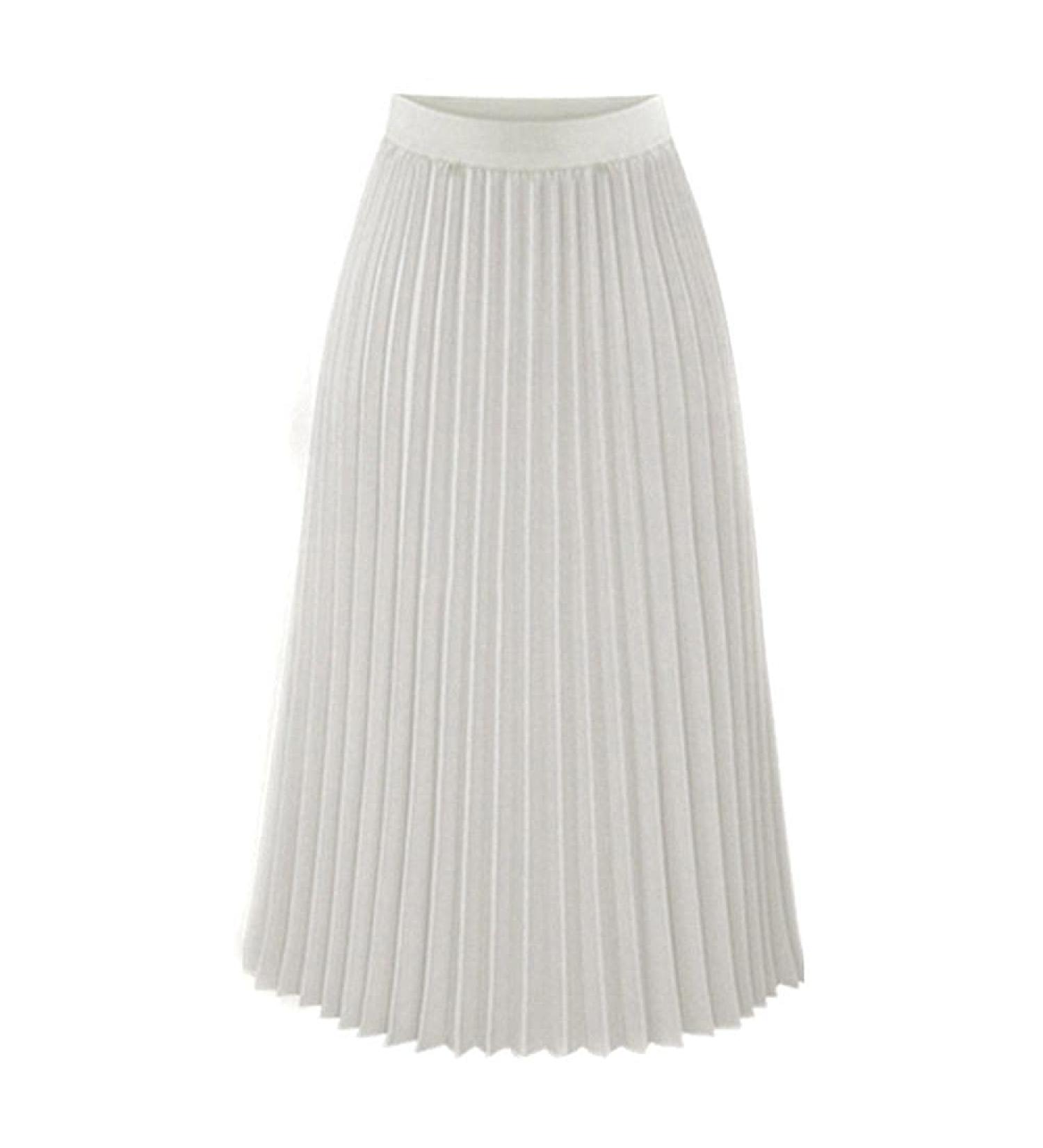 Sanahy Women's White Pleated Midi Skirt - High Waist Swing Boho A-line Chiffon Skirt - Buy Online on SooperMarket.com