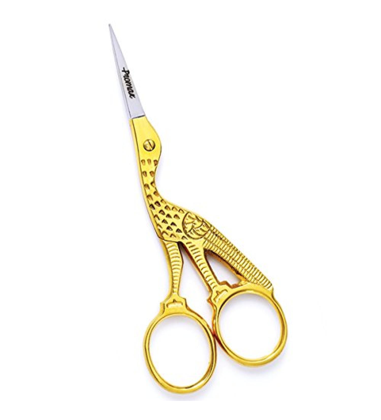 ProMax Embroidery Eye Brow Scissors-Brow Kit-Attractive Bird Styles Stork Scissor Straight Pointed Stainless Steel with Half Gold Plated (Design Scissor)-30-7070