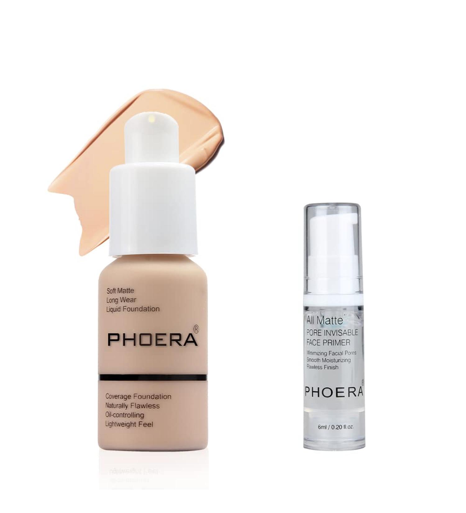 Phoera Full Coverage Foundation Soft Matte Oil Control Concealer 30ml, 24HR Long Lasting, with Makeup Primer for Flawless Finish - 102 Nude & Primer - Buy Online on SooperMarket.com