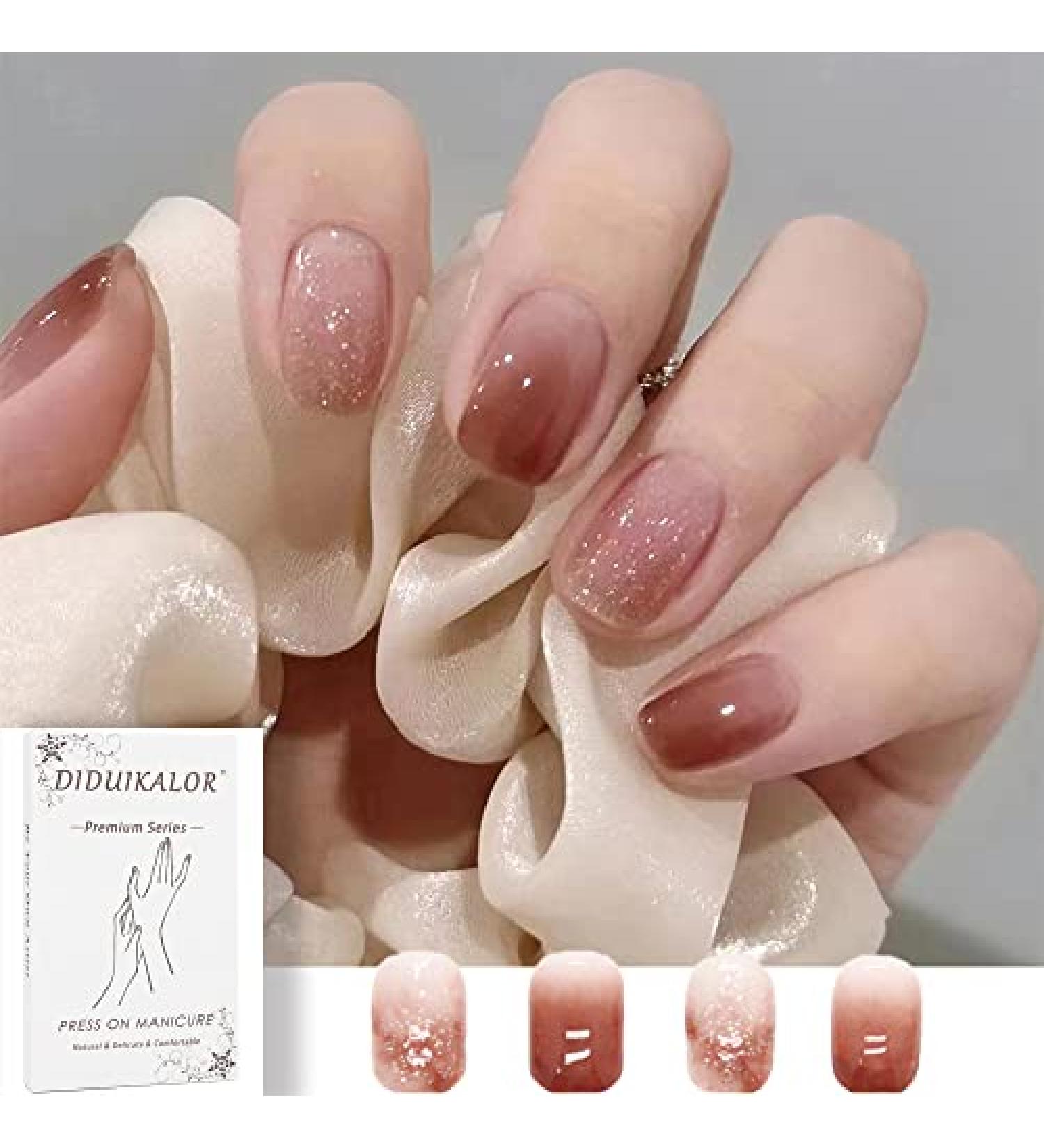Red Brown Gradient Square Press on Nails - Acrylic Glossy Finish - Full Cover False Nails for Women | R578 - Buy Online on SooperMarket.com