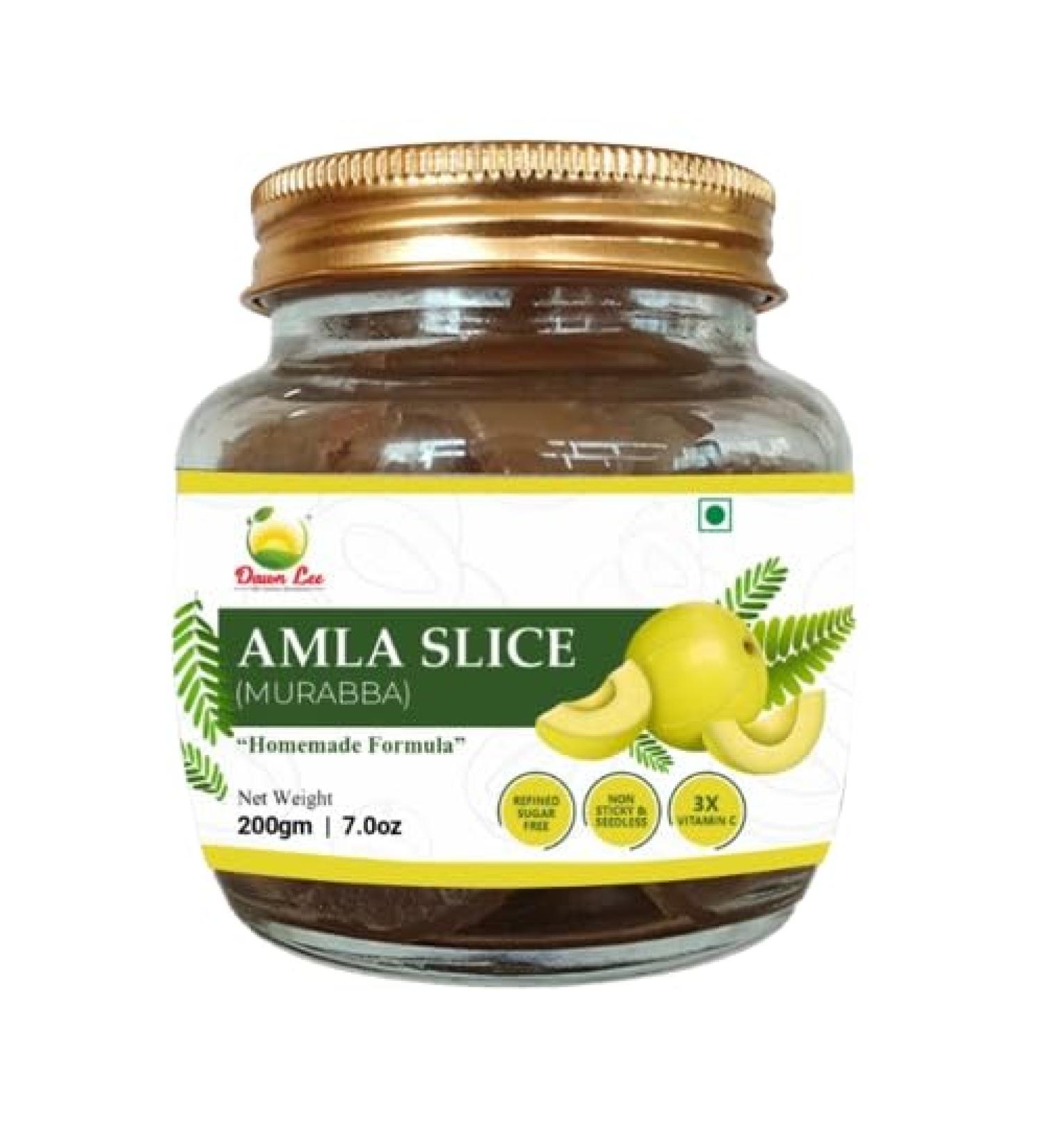 Dawn Lee Amla Slice - Murabba - Pure Homemade - Natural Tasty- For Cravings- Traditional- Non Sticky And Seedless - 3X Vitamin C - Marmalade like Jam - Refined Sugar Free- 200 GM - Buy Online on SooperMarket.com