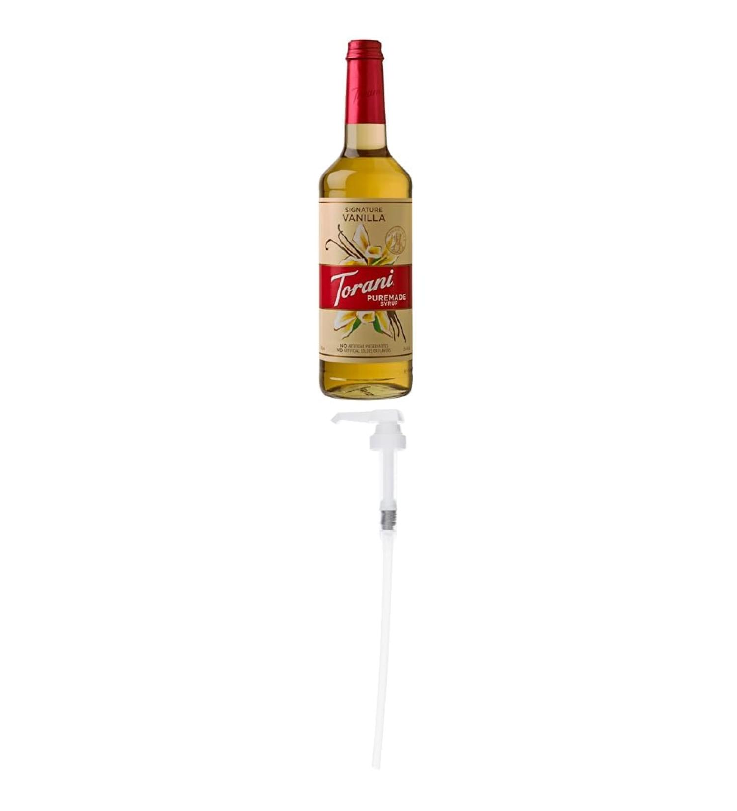 TORANI Puremade Signature Vanilla Syrup 750ml PET Bottle and Torani Flavored Flavour Syrup Pump for 750ml