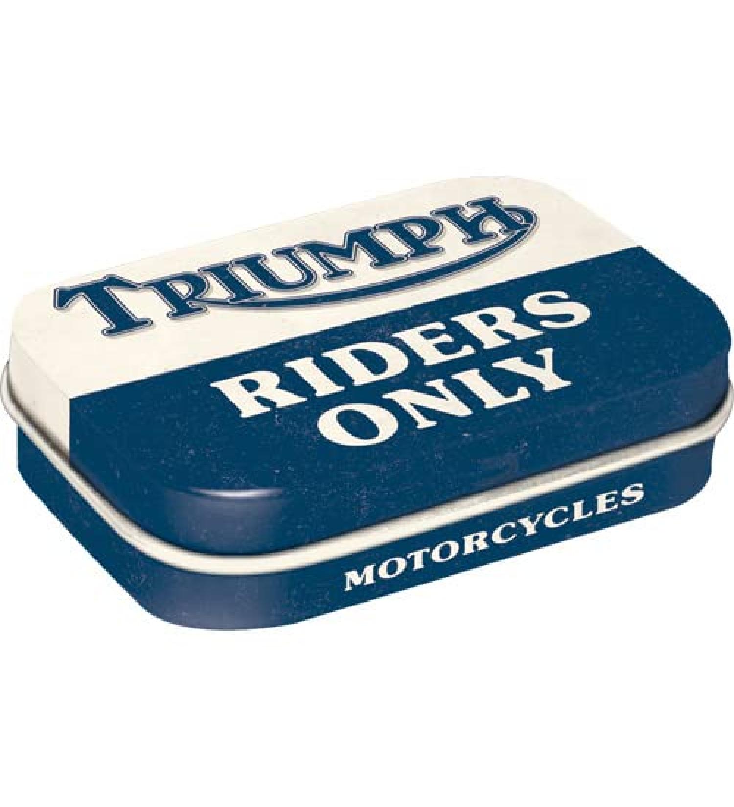 Nostalgic-Art Retro Pillendose 4 x 6 x 1.6 cm Triumph-Riders only-gift idea for bikers with peppermint drages vintage design
