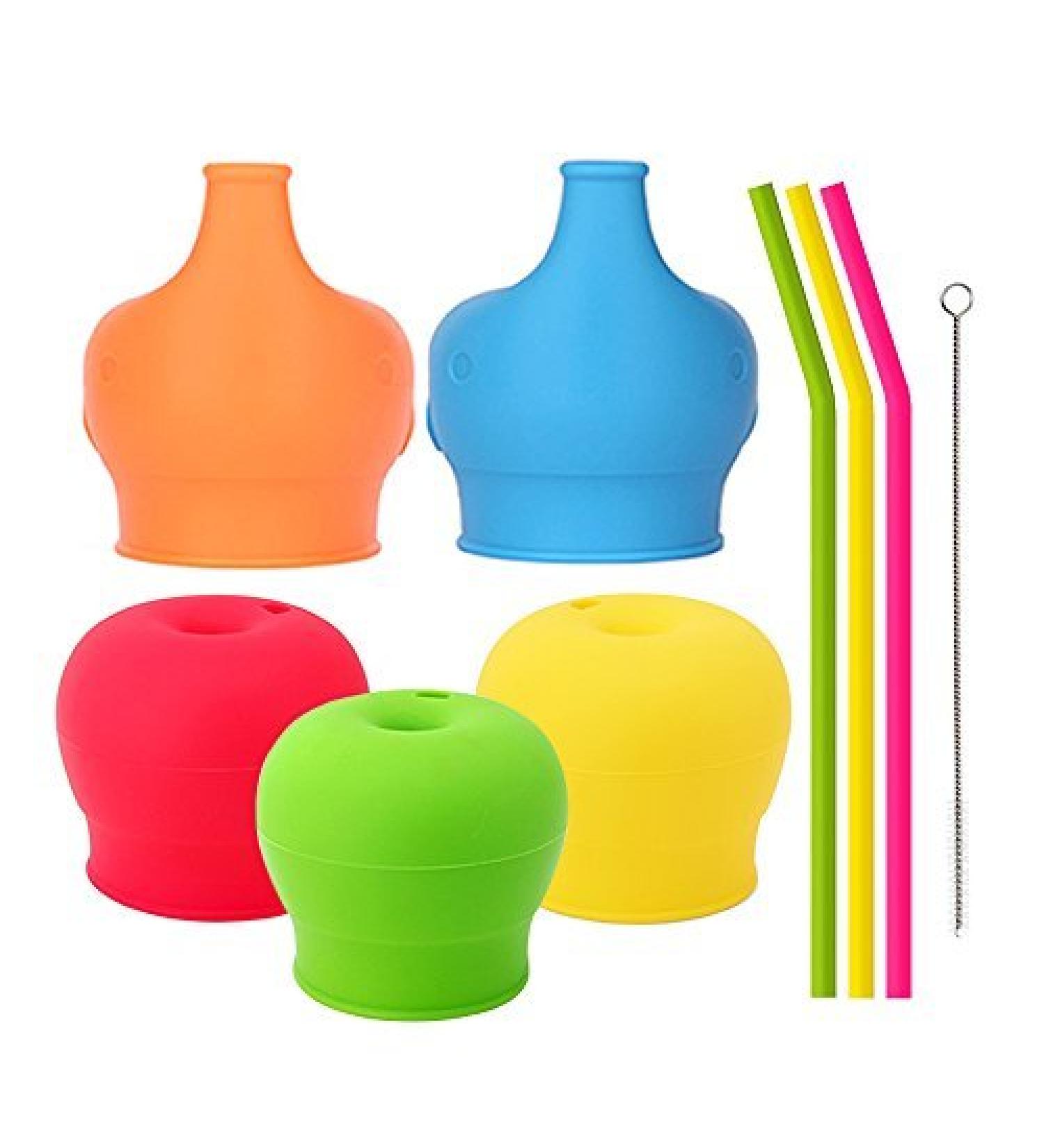 TOUGS Silicone Sippy Cup Lids for Toddlers and Babies (5 Pack) - Reusable, Spill-Proof, Durable - Fits Tumblers, Yeti Rambler, Mason Jars, Cups, and Mugs - 9 Piece Set - Buy Online on SooperMarket.com