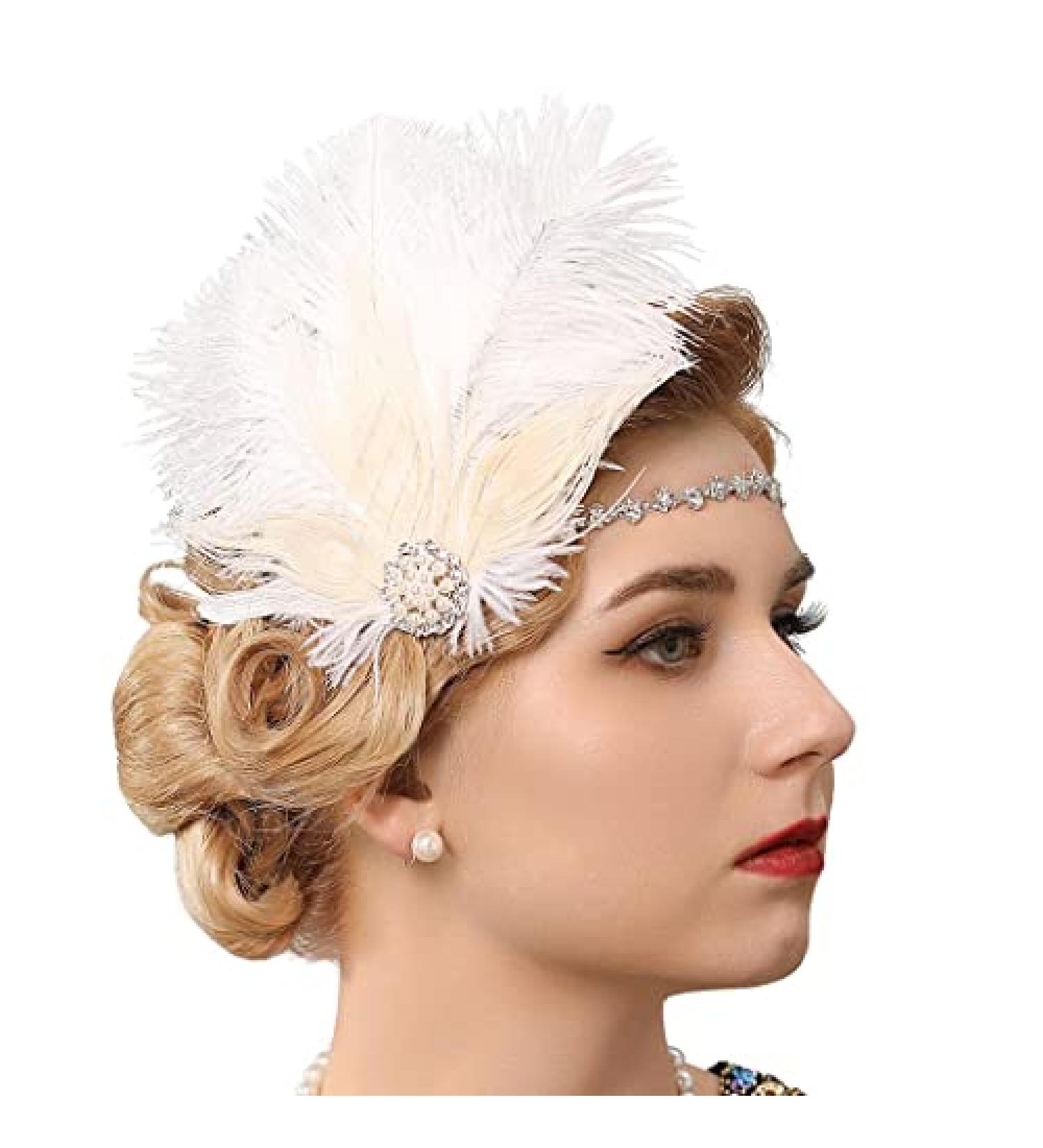 GENBREE 1920s White Gatsby Flapper Headband with Feather and Rhinestone - Perfect Prom Party Hair Accessory for Women and Girls - Buy Online on SooperMarket.com