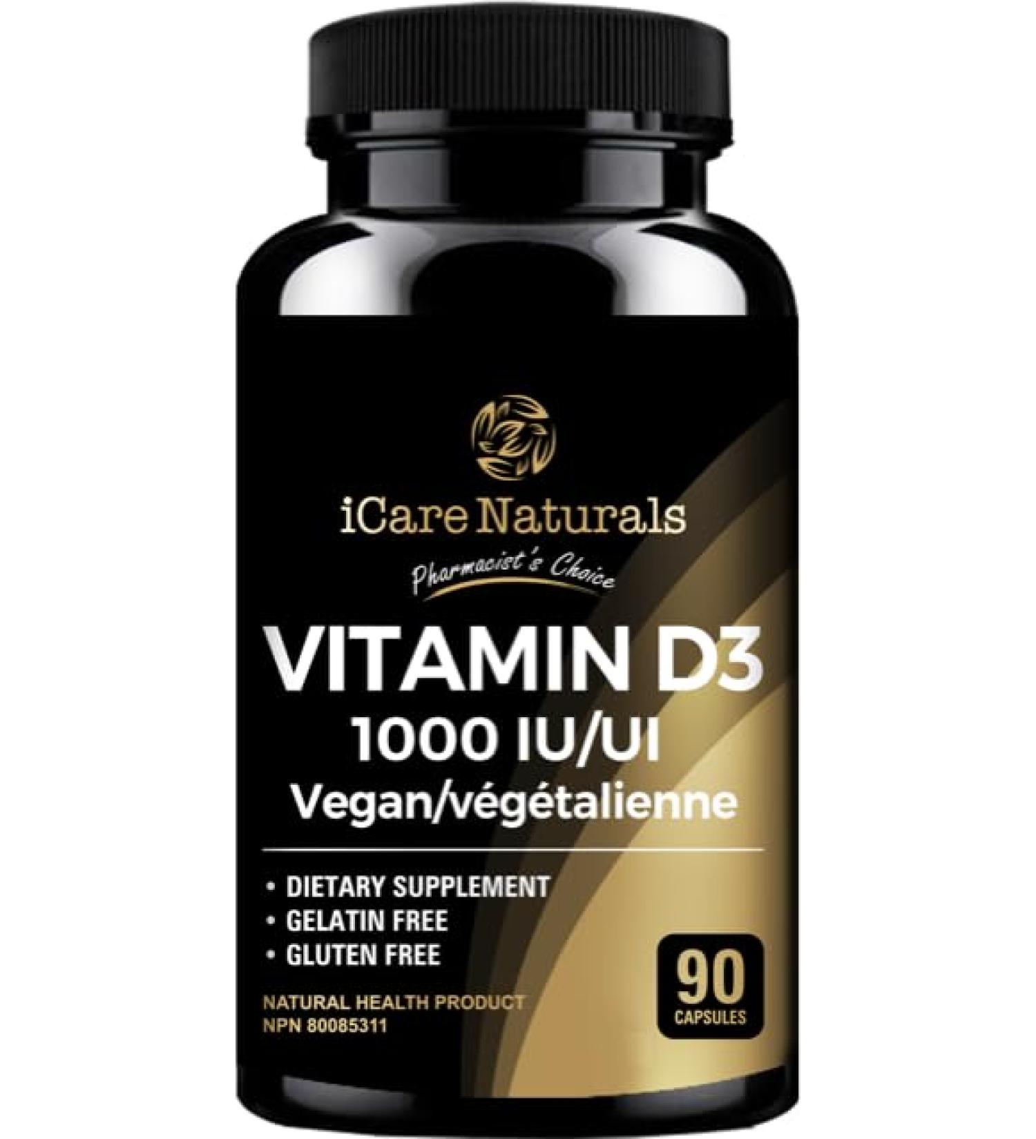 Vitamin D3 1000 IU Vegan Vitamin D3 Supplement - Vegan Capsules | Gluten Free | GMP | Halal - High Potency Vitamin D Capsules for Healthy Bones Teeth Immune System & Muscle Function - Buy Online on SooperMarket.com