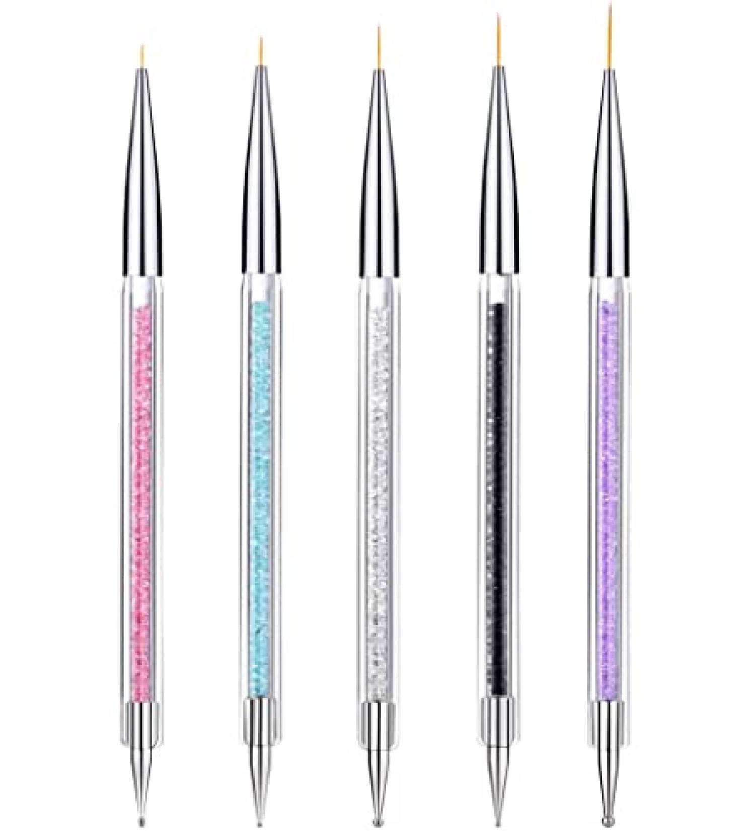 ANGENIL 5 Pcs Double Ended Nail Art Liner Brushes Set - Manicure Care Tool for Acrylic UV Gel, 3D Glitter, Dotting, and Painting - DIY Nail Designs - Buy Online on SooperMarket.com