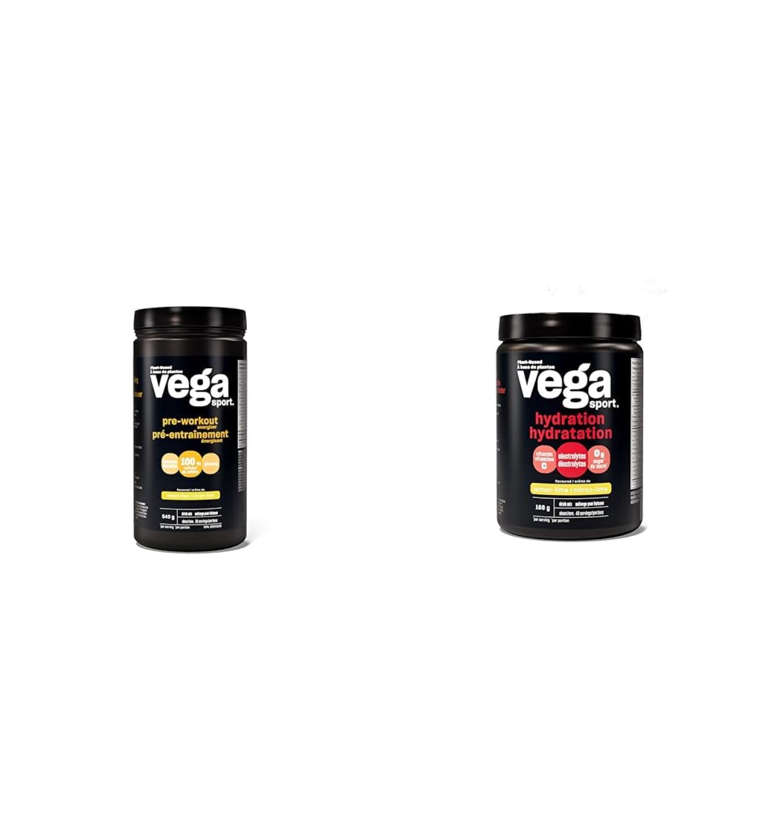 Vega Sport Pre-Workout Energizer Lemon Lime (30 Servings) & Sport Hydration Electrolyte Powder Lemon Lime (40 Servings) Lemon Lime + Powder 540 g (Pack of 1) - Buy Online on SooperMarket.com