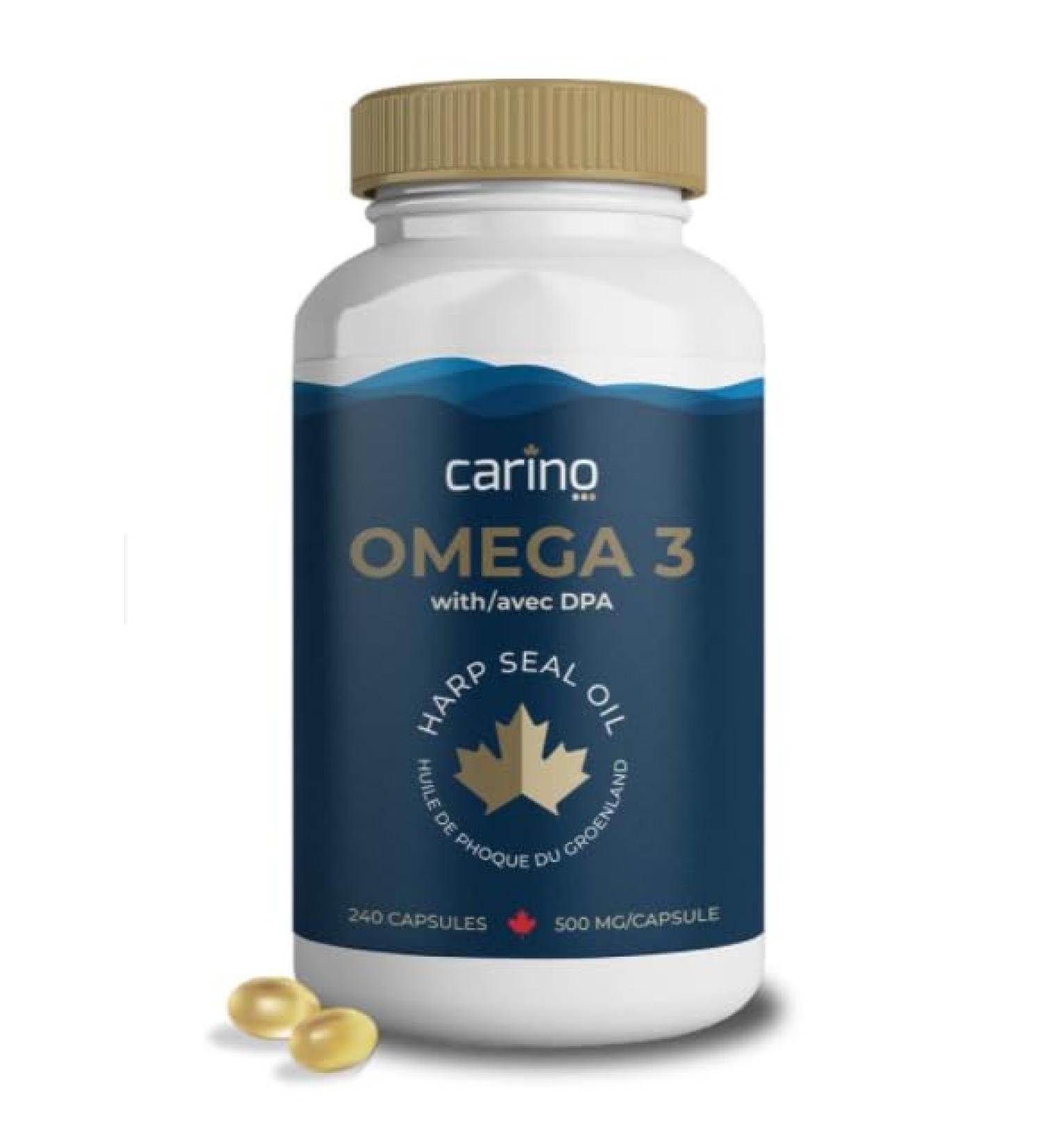 Carino Omega 3 Harp Seal Oil Capsules - DHA EPA & DPA - Superior Source of Omega-3 - Highly Digestible & Bioavailable - Better Results & No Fishy Burps - Pure & Natural - Sustainably Sourced - Product of Canada - Buy Online on SooperMarket.com