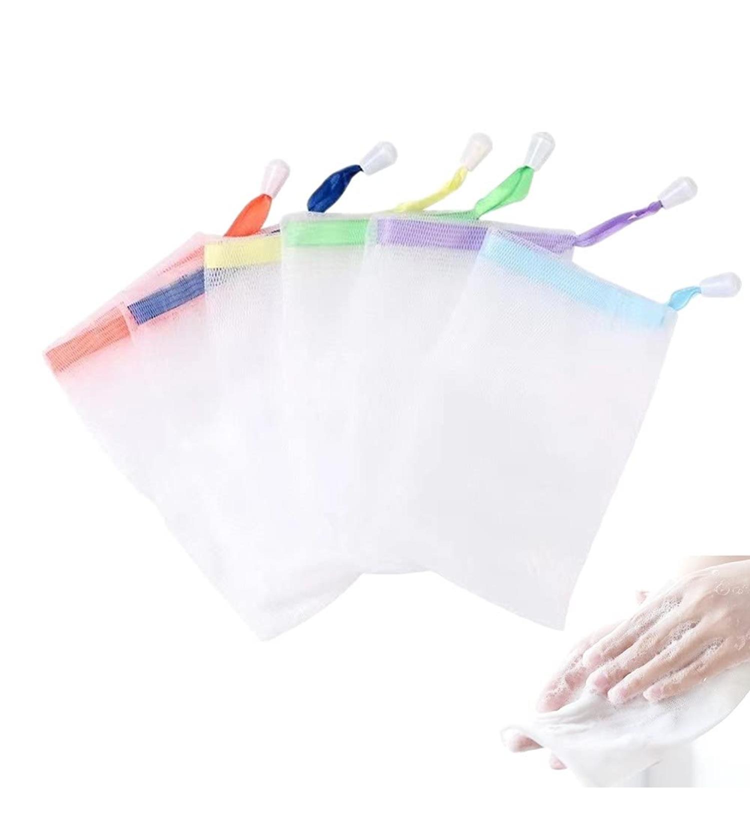 FULINJOY 6 PCS Exfoliating Mesh Soap Saver Pouch Bag for Face Cleansing - White Drawstring Pouch (Color Random) - Buy Online on SooperMarket.com