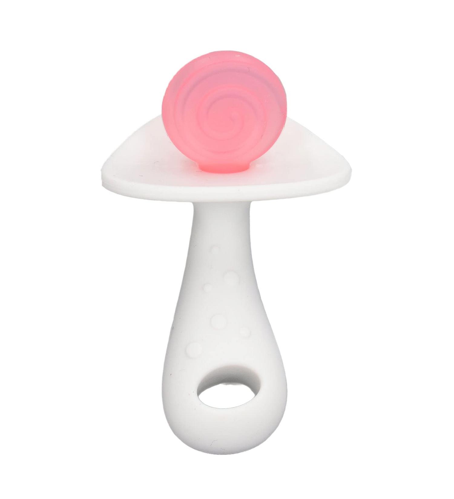 Silicone Baby Teether Stick for 6-12 Months | Easy-to-Clean Teething Toy in Candy Shape | BPA-Free (Pink White) - Buy Online on SooperMarket.com