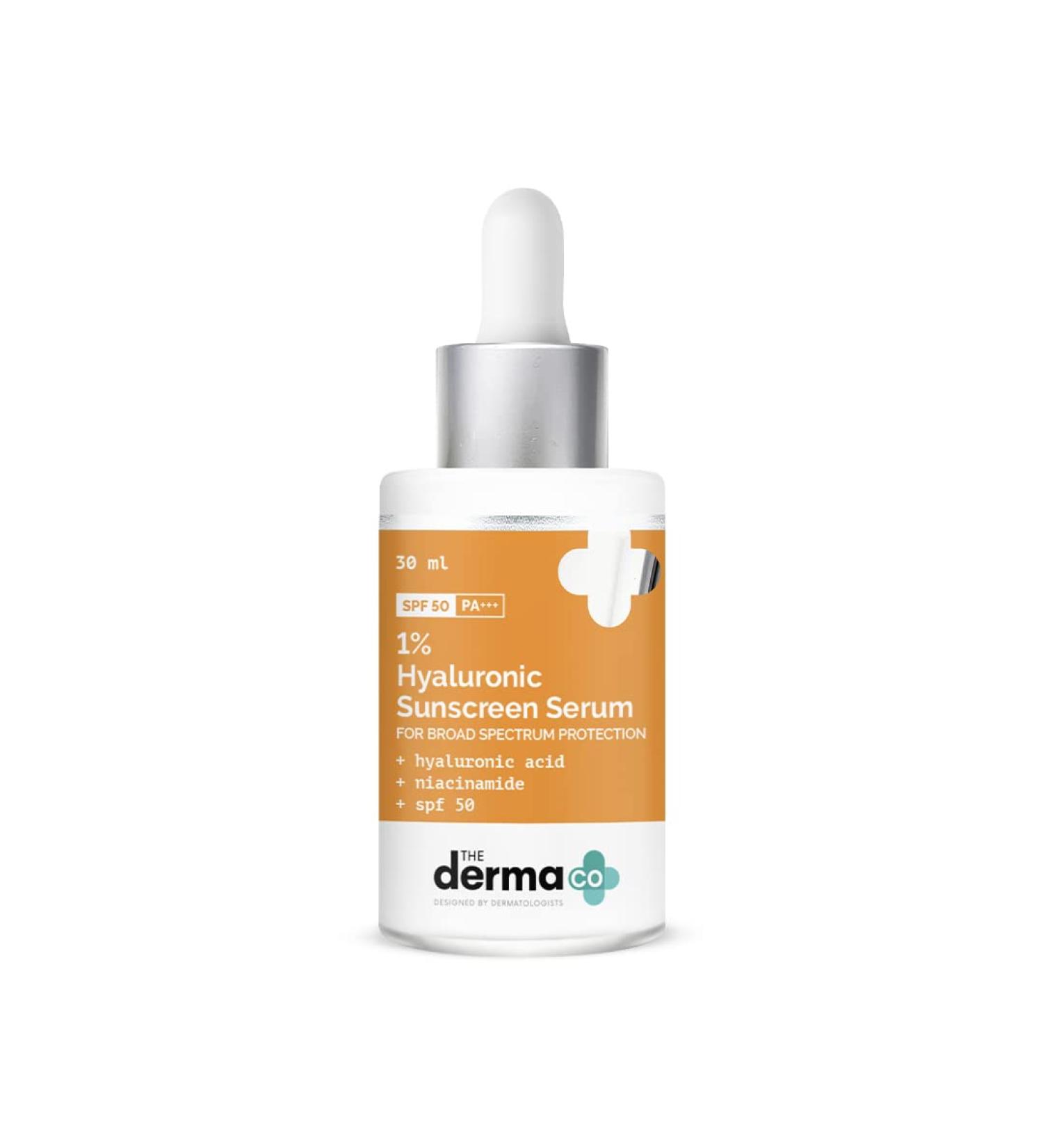 1% Hyaluronic Acid Sunscreen Serum SPF 50 | Broad Spectrum UV Protection & Skin Glow | Lightweight Non-Greasy Formula | 30ml - Buy Online on SooperMarket.com