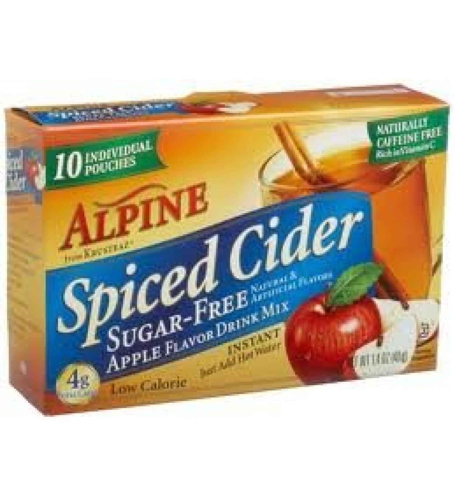 Alpine Spiced Cider, Sugar-free Apple Flavor Drink Mix, .14 Oz Pouch, 10 Count Boxes (Pack of 6)