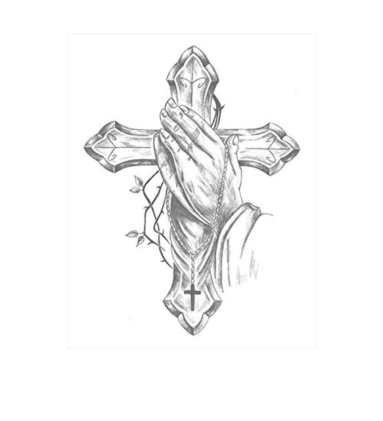 SanerLian Waterproof Temporary Fake Tattoo Stickers Vintage Grey Cross God Pray Set of 2
