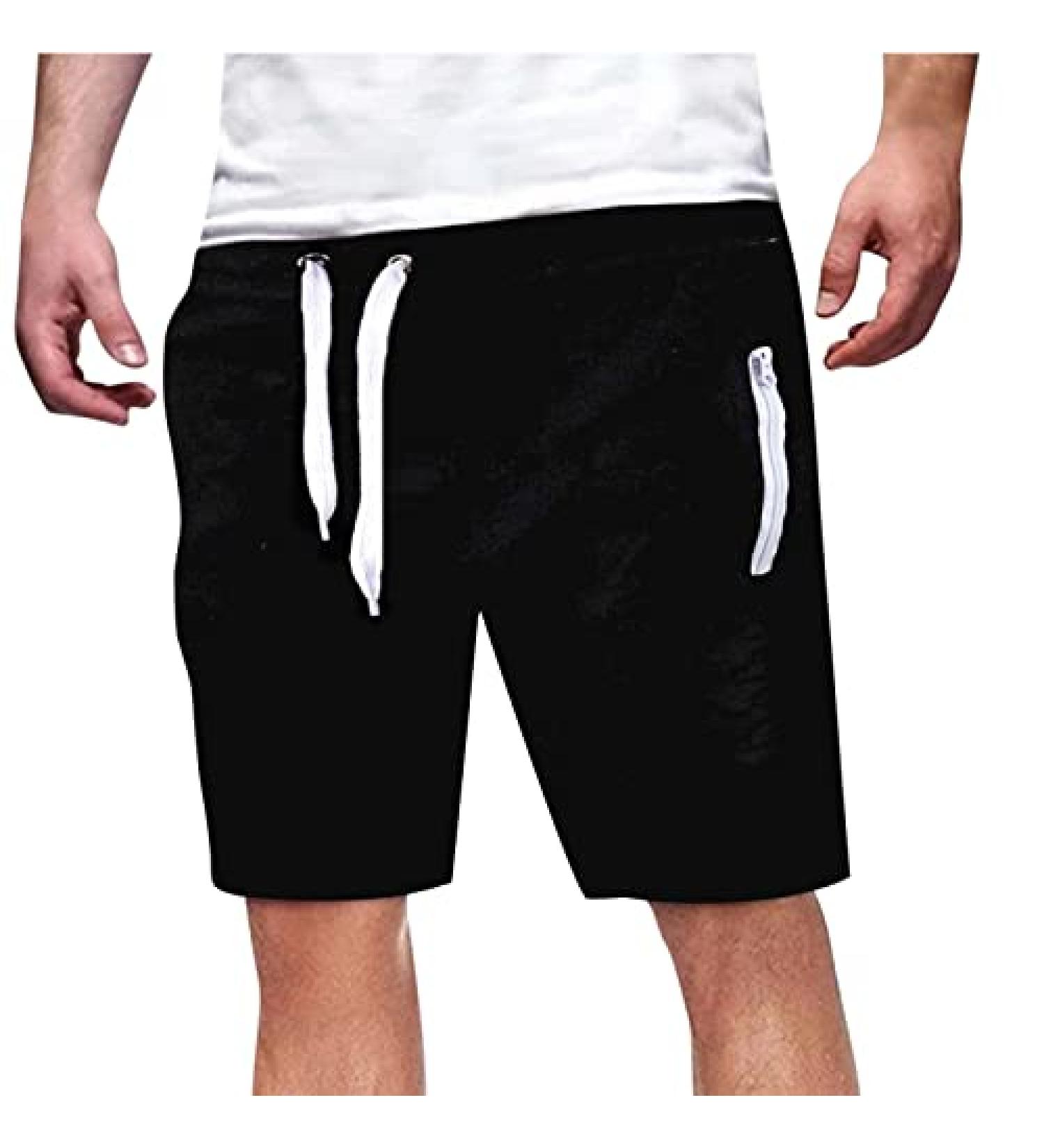 Alalaso Men's Summer Cargo Shorts - Straight Solid Design with Drawstring Waist, Pockets for Camping, Travel, Fishing - Black, Size Medium - Buy Online on SooperMarket.com