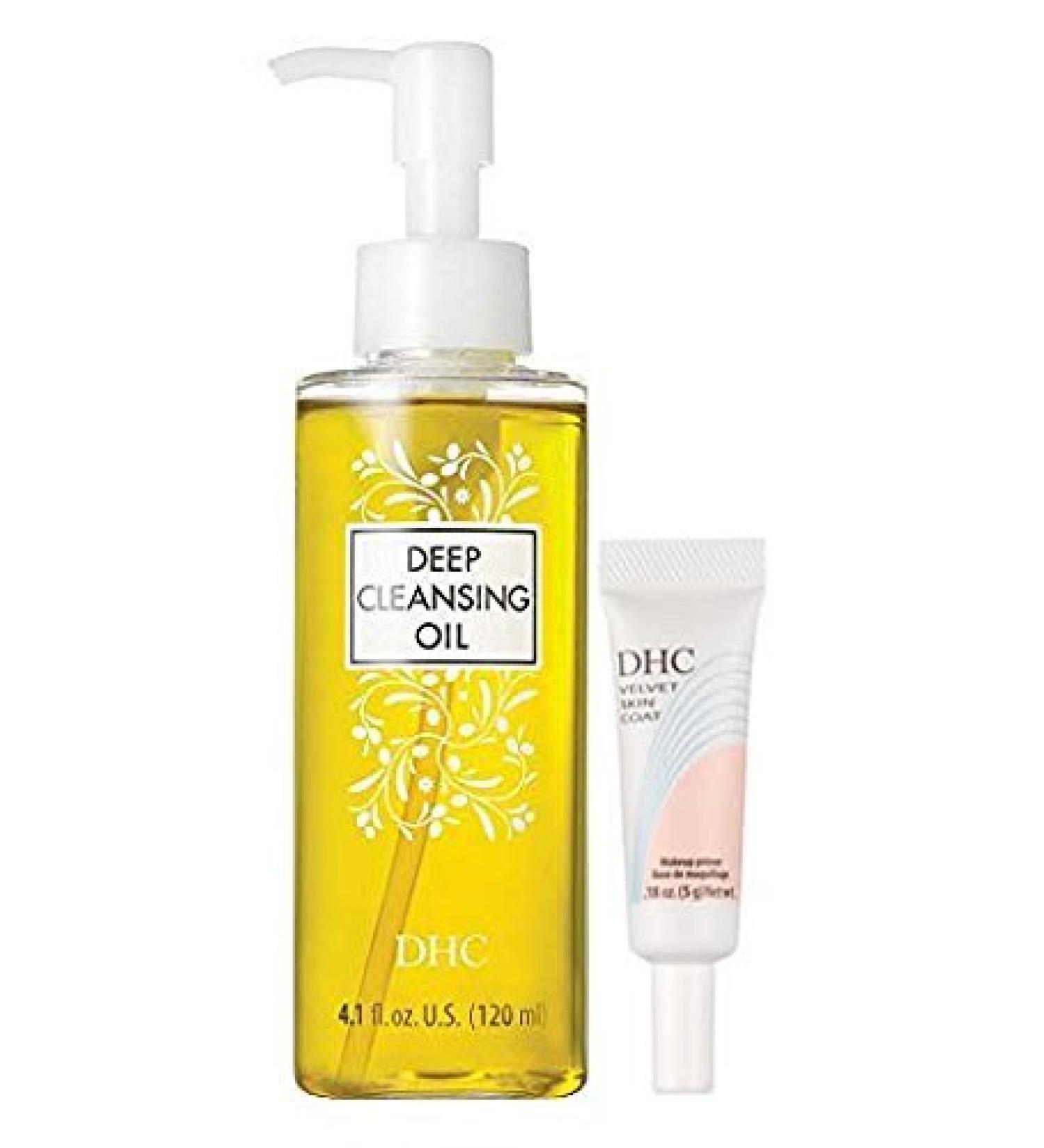 DHC Must Haves Deep Cleansing Oil Medium Velvet Skin Coat Mini Facial Cleansing Oil Makeup Primer Fragrance and Colorant Free Ideal for All Skin Types 4.1 oz. and 0.18 oz.