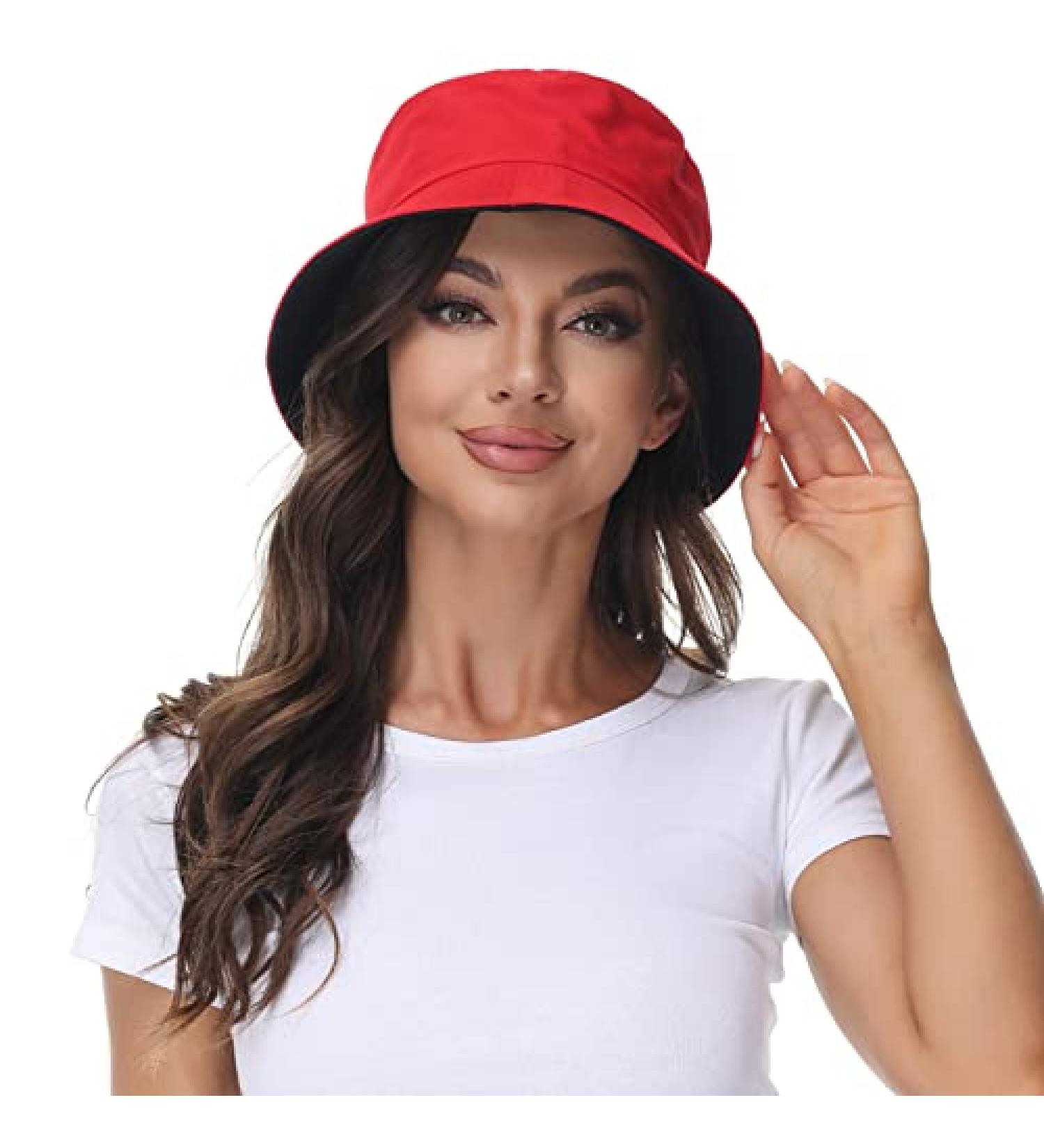 Women's Reversible Black-Red Bucket Hat for Summer | Outdoor Beach Cap - Buy Online on SooperMarket.com