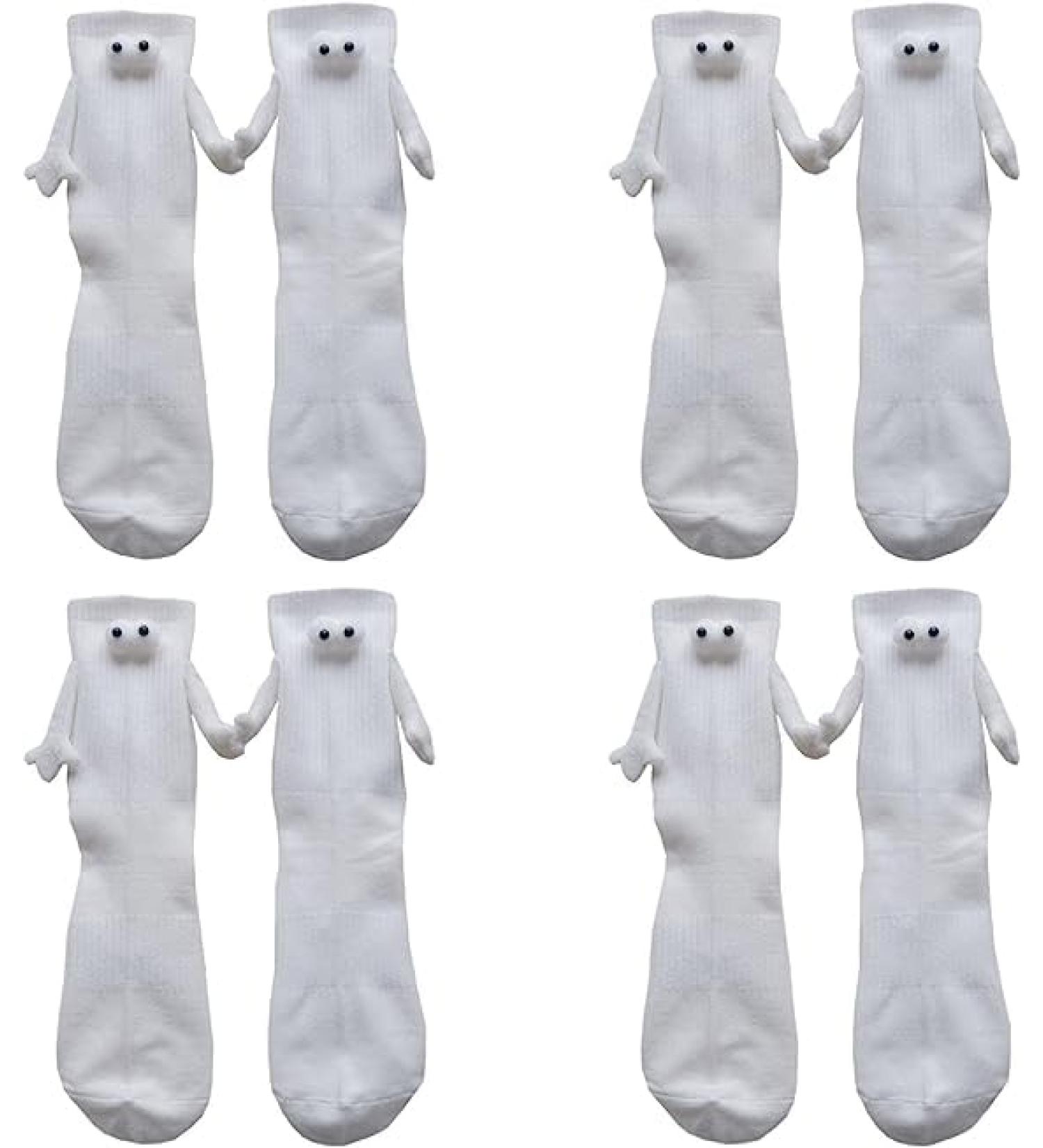 Couple Holding Hands Socks - Funny Magnetic 3D Doll Couple Socks | Unisex White 4 Pair - Buy Online on SooperMarket.com