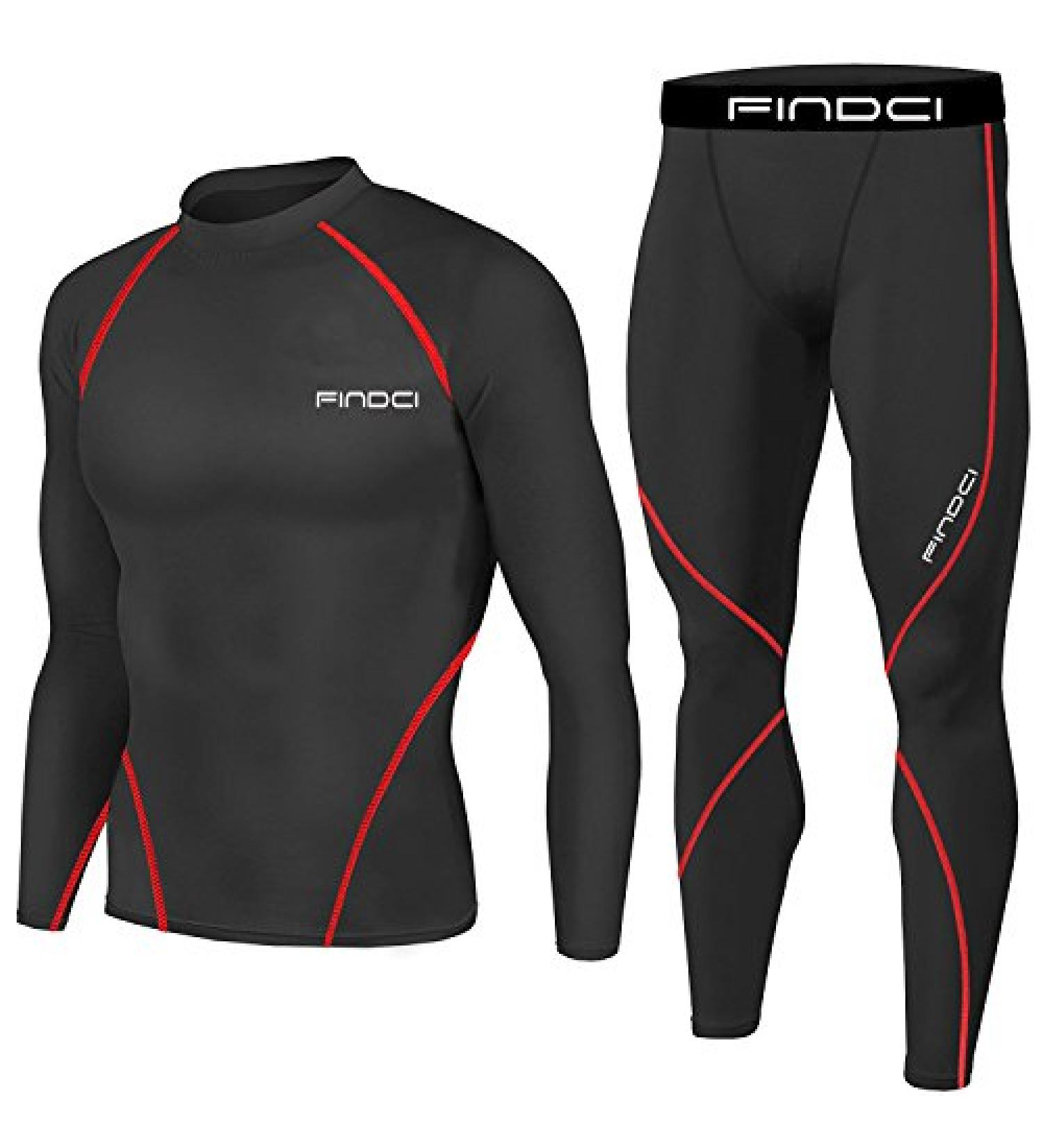 Men's Compression Running Set | Skin-Tight Long Sleeve | Quick Dry Fitness Tracksuit | Gym Yoga Suits - Black/Red Line (Medium) - Buy Online on SooperMarket.com