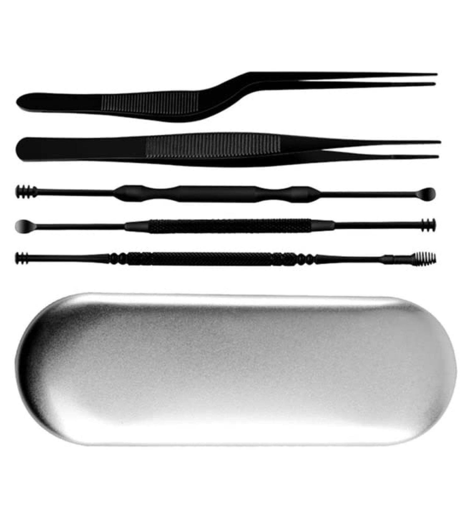 6pcs/set Stainless Steel LED Ear Wax Pickers - Black Earpick Wax Remover Curette Spoon Cleaner Tool - Buy Online on SooperMarket.com