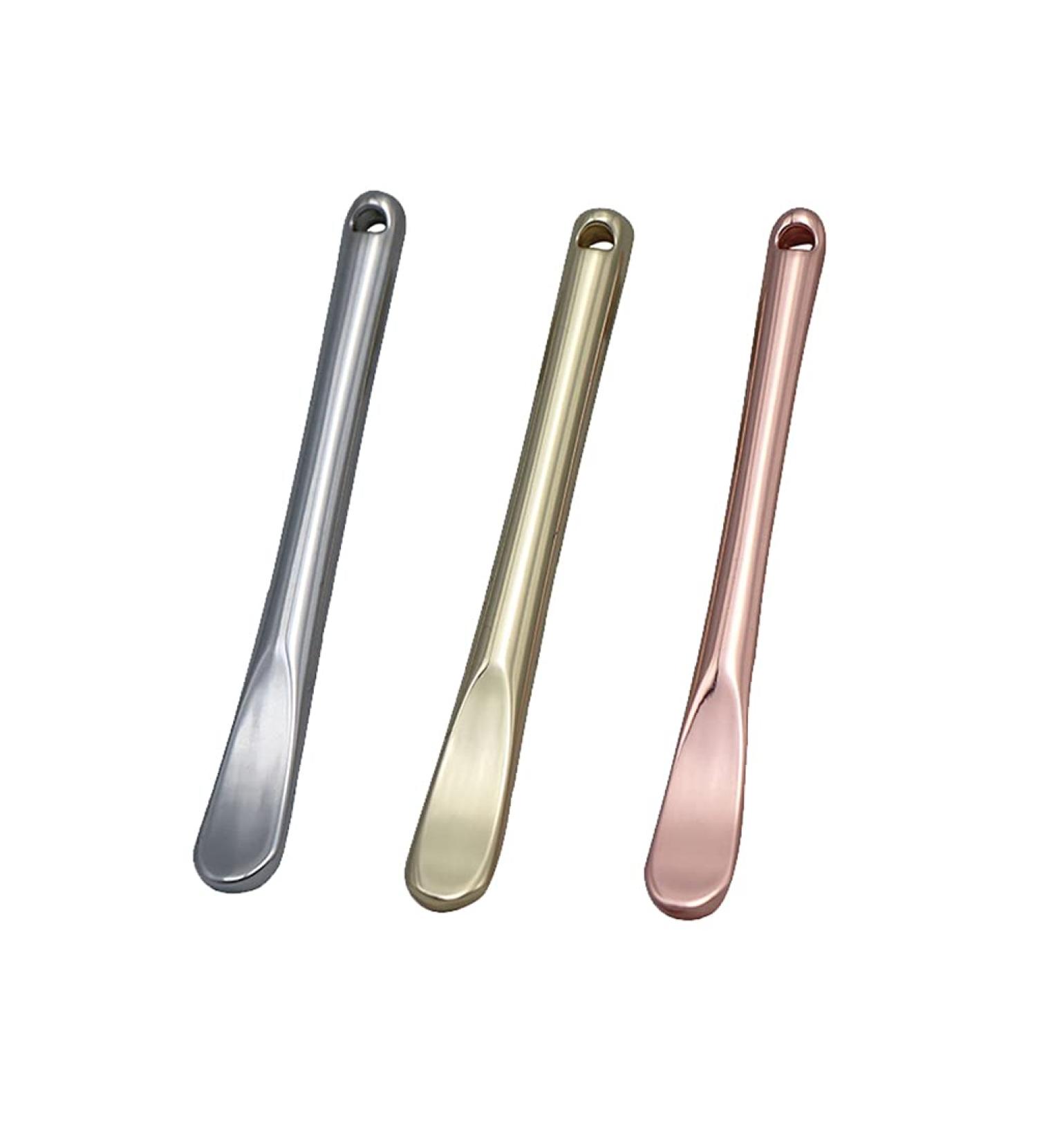 3-Piece Zinc Alloy Makeup Spatula Set - Eye Cream Spoons & Mini Cosmetic Skincare Tools - Gold Silver & Rose Gold - Buy Online on SooperMarket.com