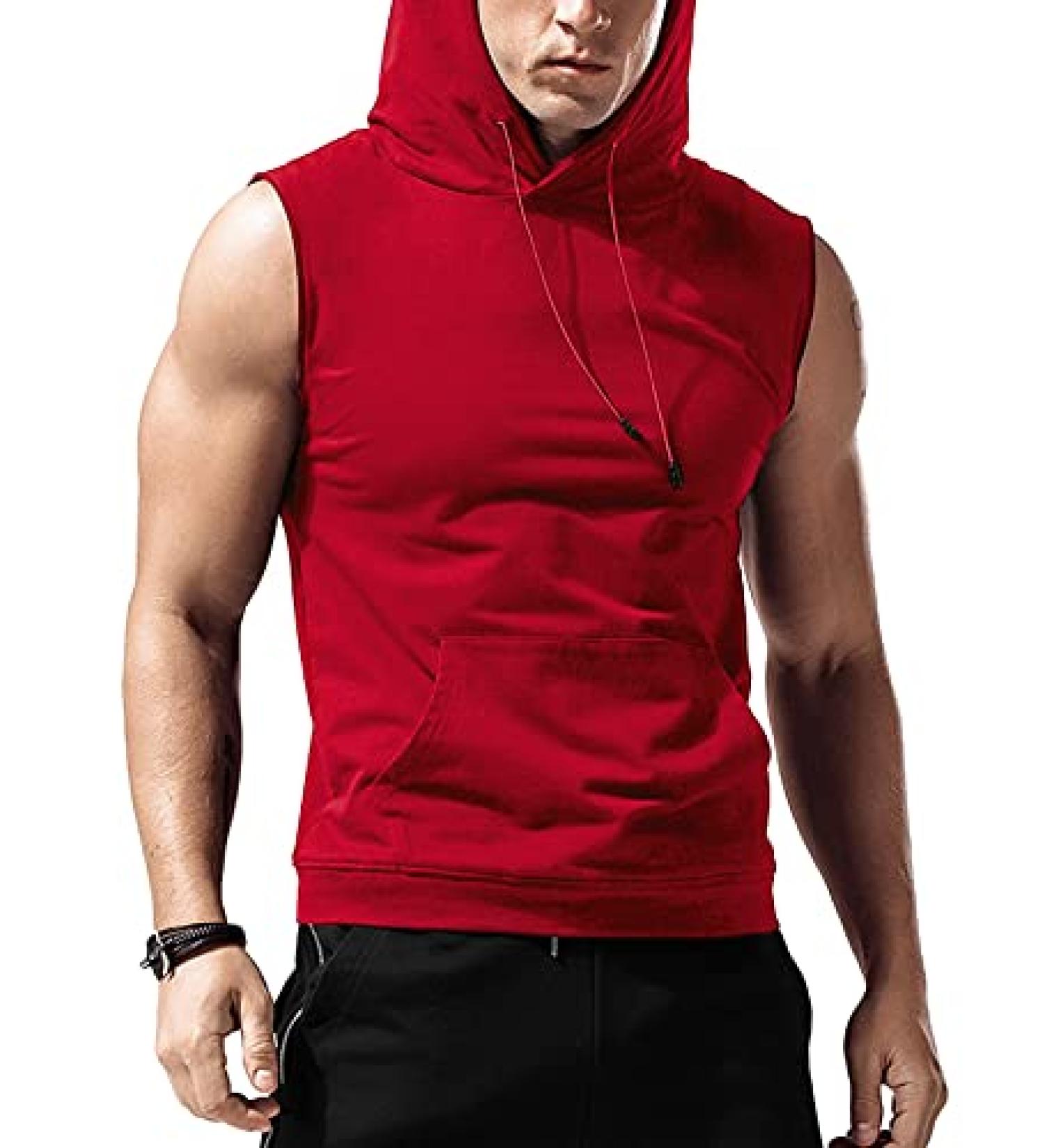 Babioboa Men's Cherry Red Workout Hooded Tank Top - X-Large - Buy Online on SooperMarket.com