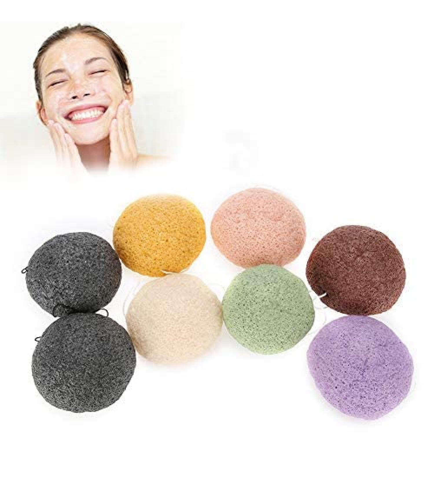 Konjac Wash Face Flutter Set - 8pcs Round Type Body Sponges for Deep Pore Cleansing and Exfoliation - Buy Online on SooperMarket.com