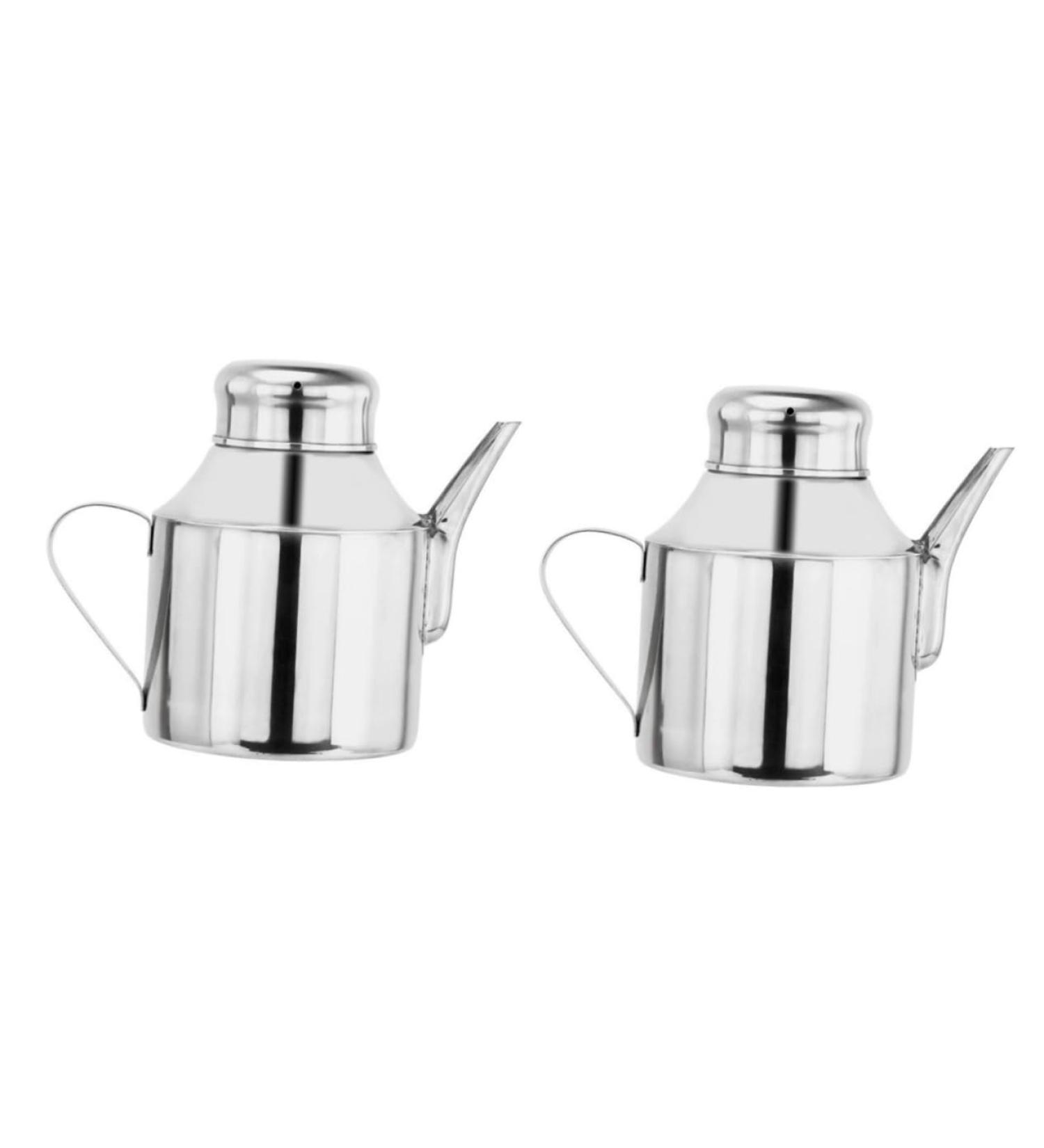 OUNONA 2pcs Sauce Pot Metal Oil Cruet Oil Pouring Bottle Mini Locker Oil Spout Oil Dispenser Bottle Metal Oil Bottle Pourer Vinegar Dispensing Cruets Condiment Liquid Kitchen Supplies 16X13X9.5CMx2pcs Silverx2pcs - Buy Online on SooperMarket.com