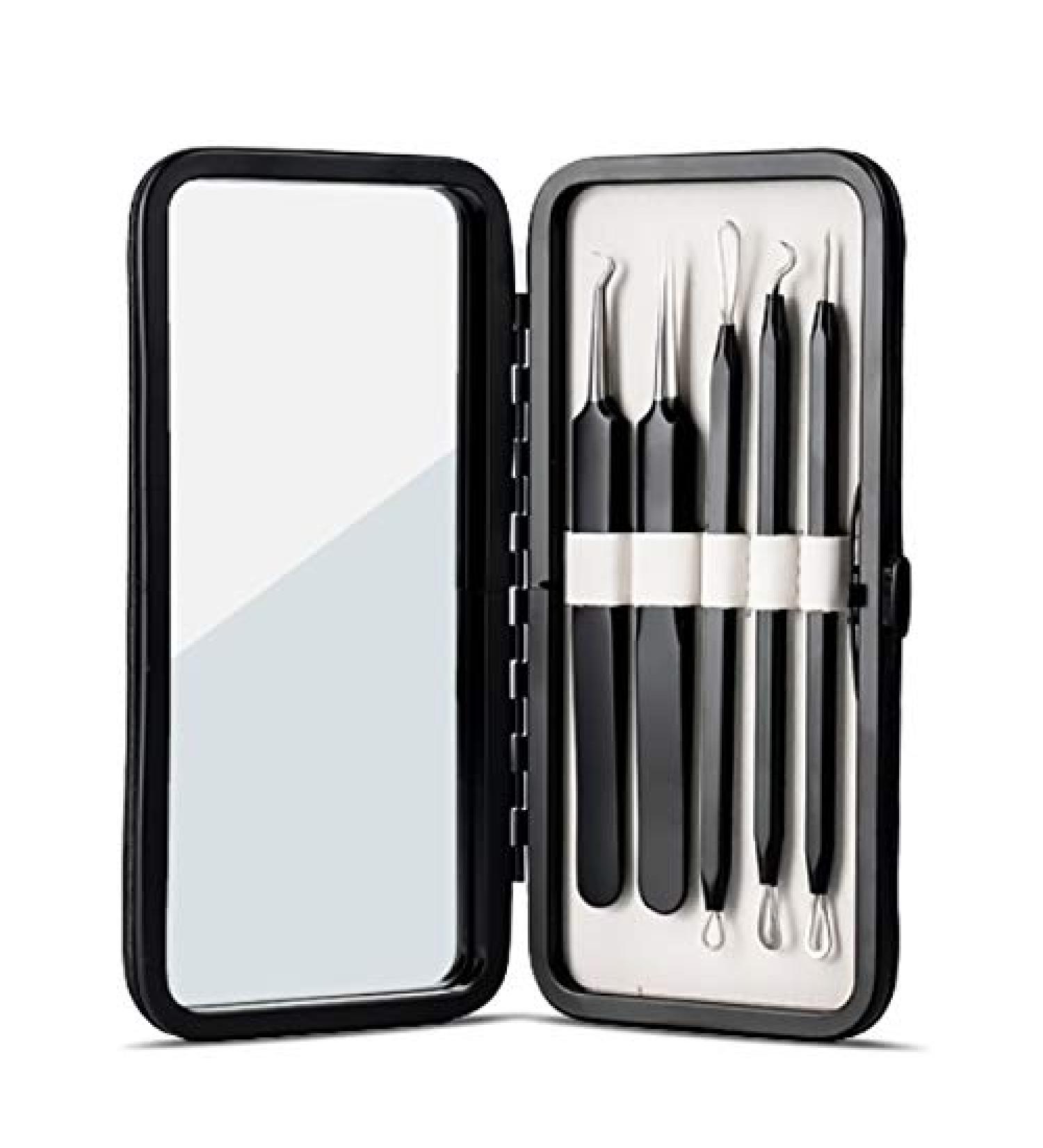 Pete & Pedro Acne & Blackhead Remover Tool Set - 5 Piece Pimple Popper Kit + Mirror | For Men & Women | Removes Whiteheads, Zits, Blackheads, Comedones | Seen on Shark Tank - Buy Online on SooperMarket.com