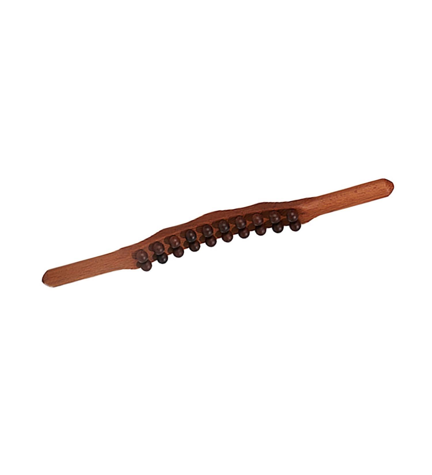 Ergonomic Two-Row Trigger Point Massager with 20 Beads - Portable Wood Gua Sha Stick for Neck Shoulders Arms & Legs | Carbonized Beech - Buy Online on SooperMarket.com