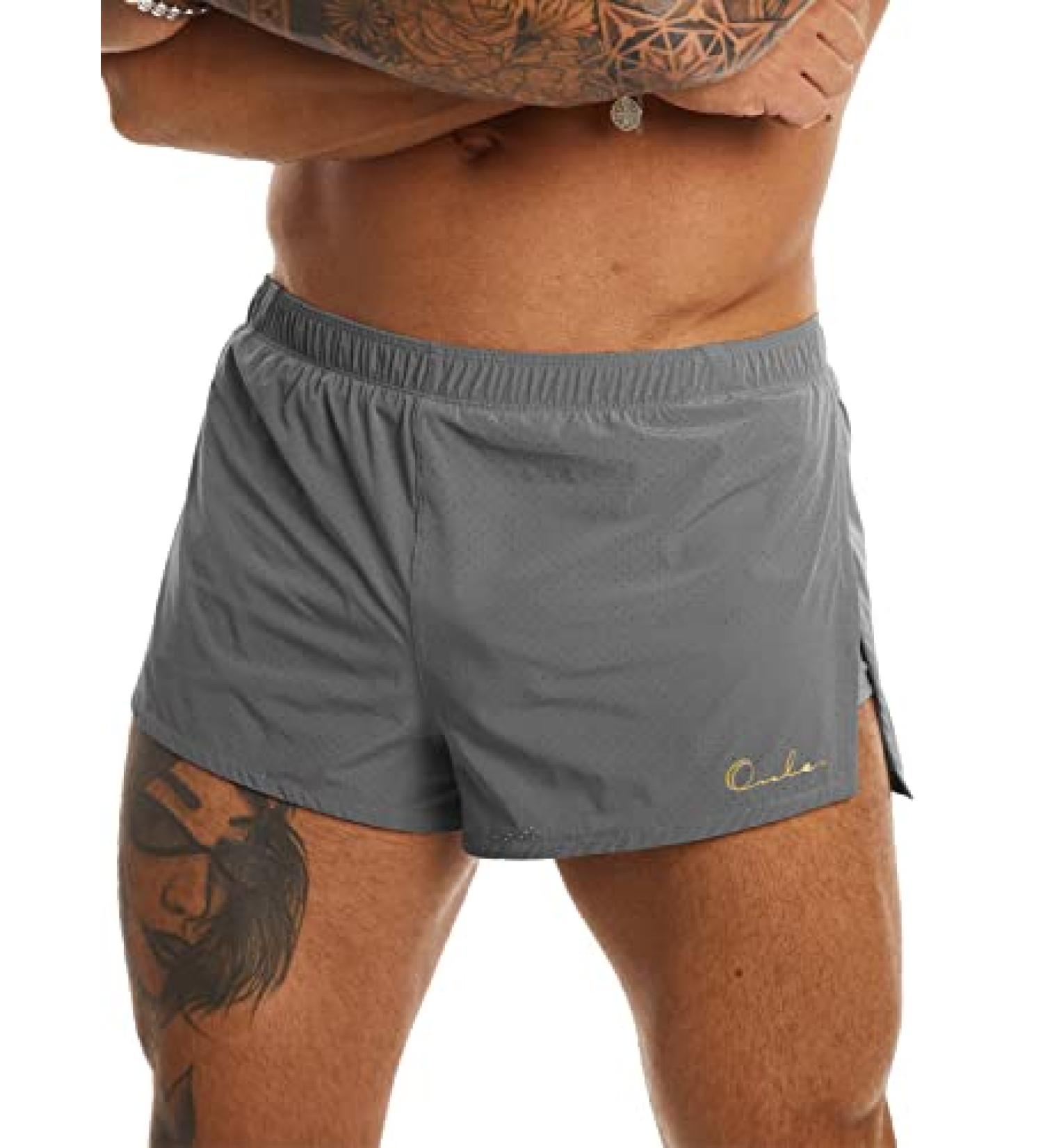 Ouber Men's 2 Running Shorts with Liner - Grey Large | Workout & Gym Shorts - Buy Online on SooperMarket.com
