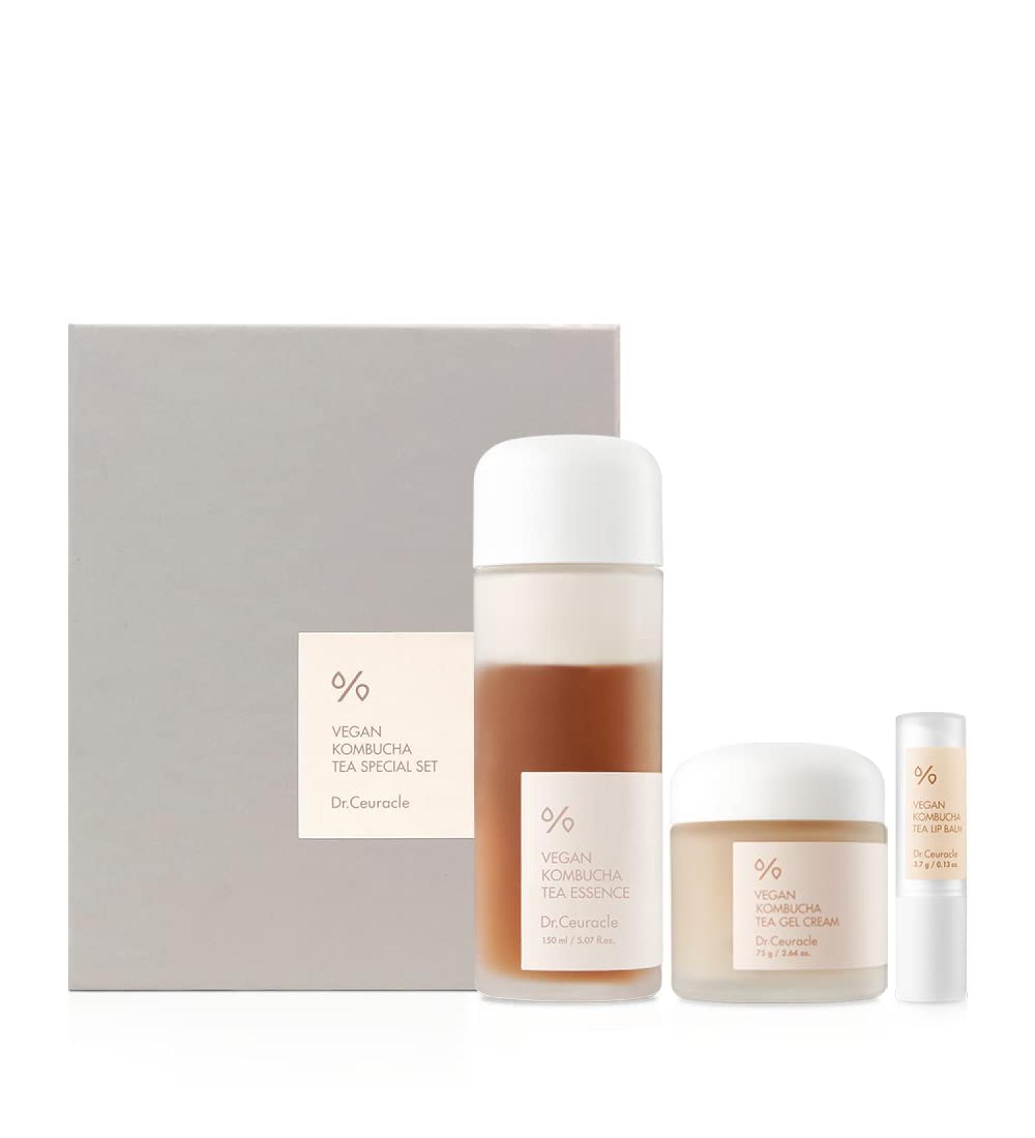 Leegeehaam Dr.Ceuracle Vegan Kombucha Tea Special Set - Korean Hydrating & Nourishing Skincare Gift Set | Essence Gel Cream & Lip Balm - Buy Online on SooperMarket.com