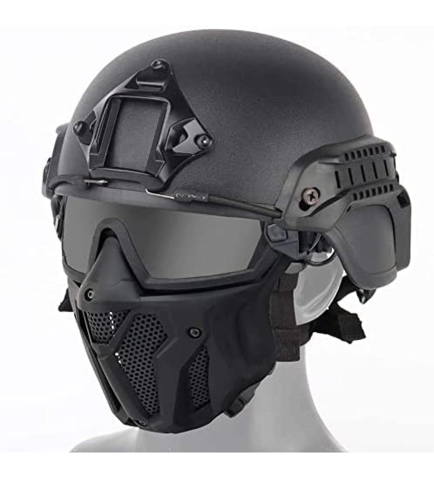 Tactical PJ Airsoft Helmet Set with Full Face Protection Mask, Detachable Anti-Fog Goggles - Paintball CS BK - Buy Online on SooperMarket.com
