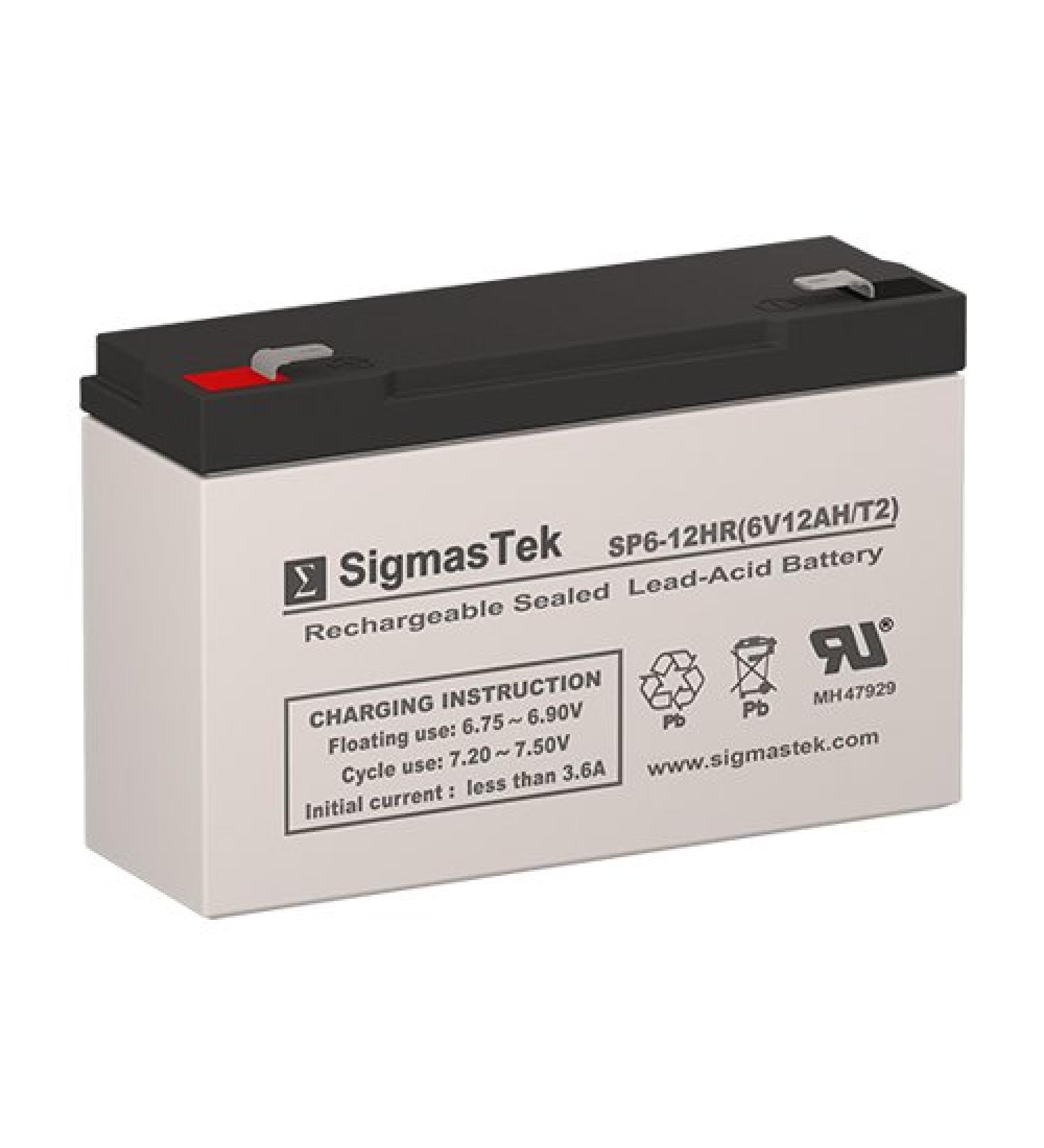 Dual-Lite 120800 Battery Replacement - 6 Volt 12AH T2 Terminal by SigmasTek