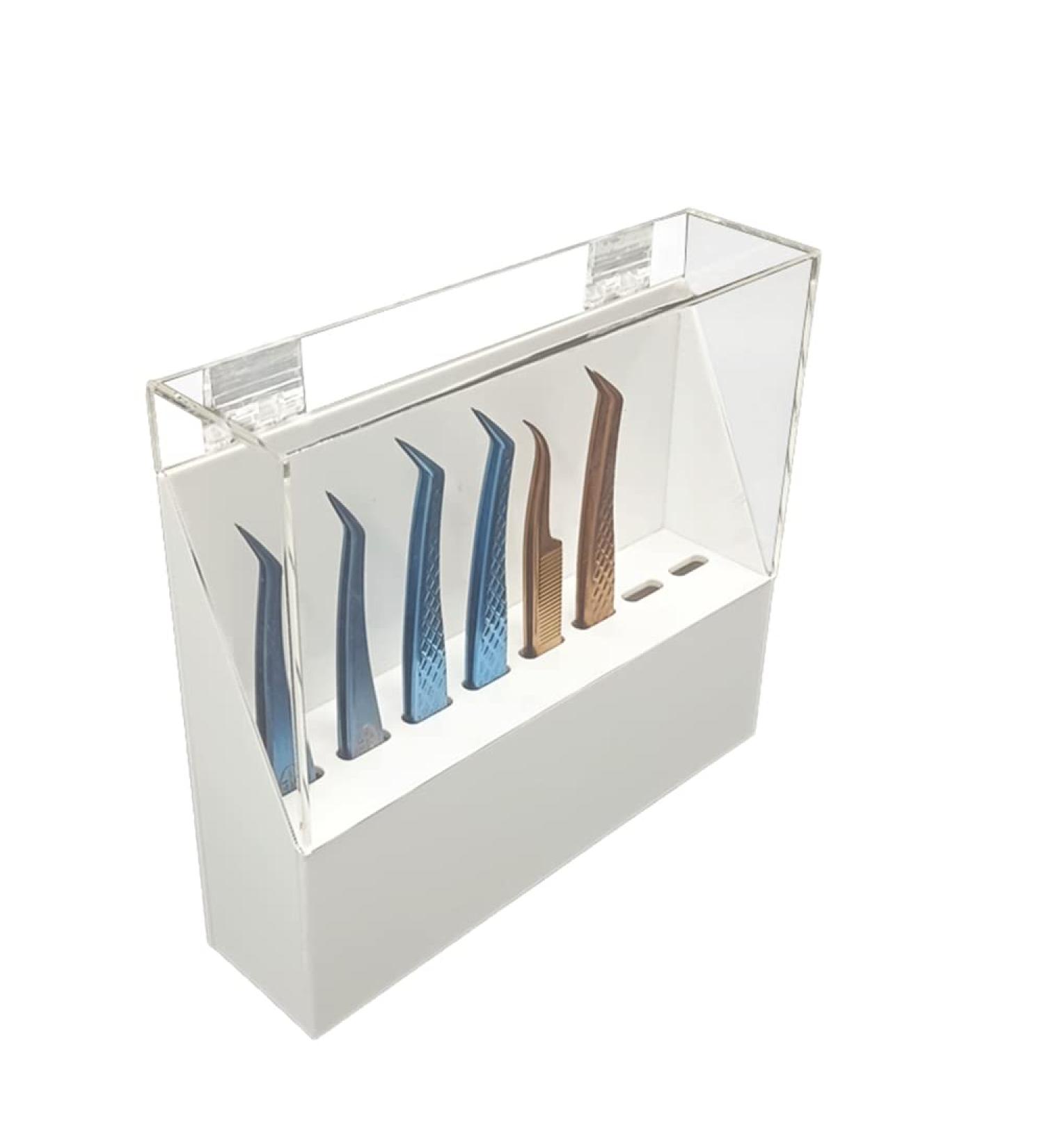 Dust-proof Acrylic 8-Hole Tweezers Holder | Eyelash Extensions Supplies & Tools Display Stand with Cover | Durable Salon Storage Rack - Buy Online on SooperMarket.com