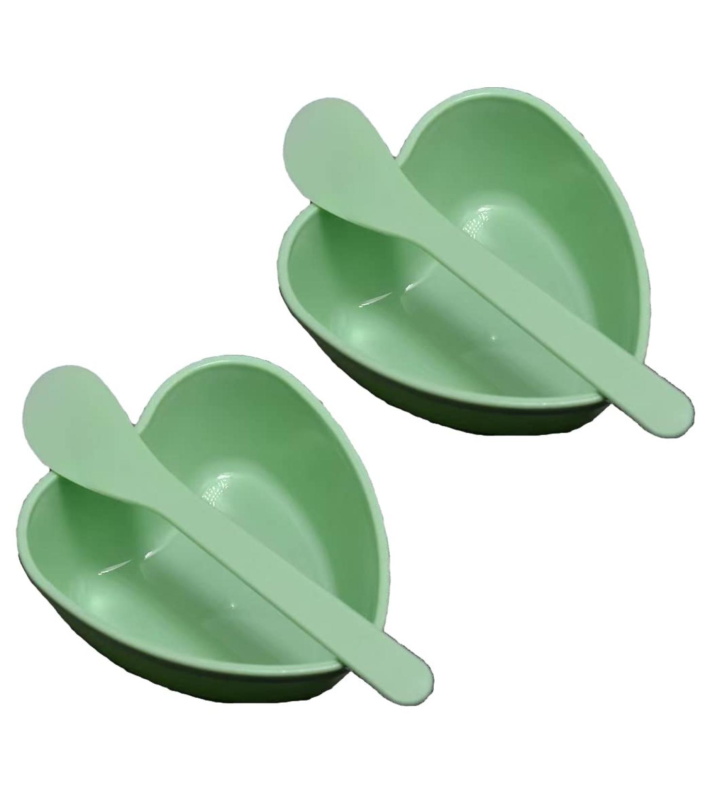 2 Sets Heart Shaped Facial Mask Mixing Bowl & Spatula - DIY Skin Care Tool Kit for Women - Green - Buy Online on SooperMarket.com
